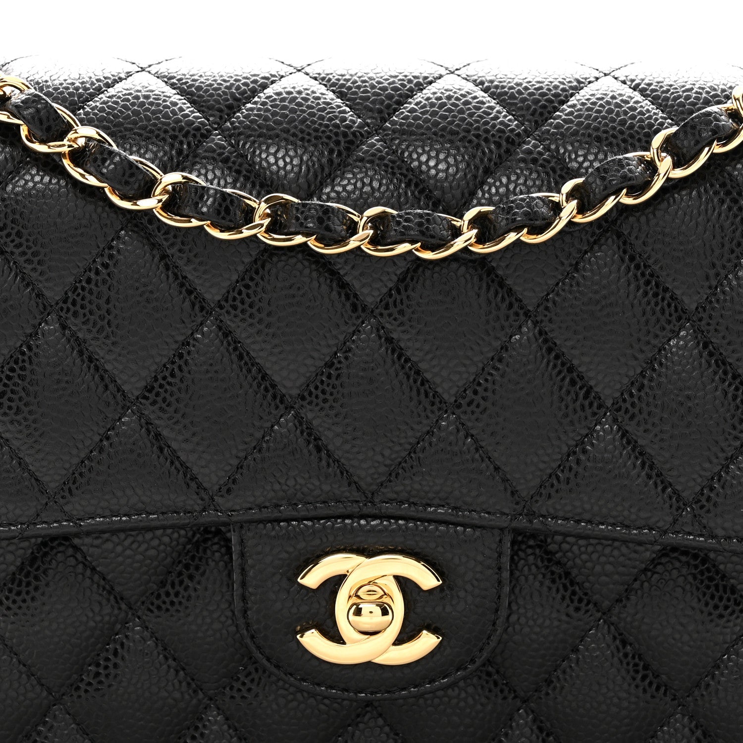 Caviar Quilted Medium Double Flap Black