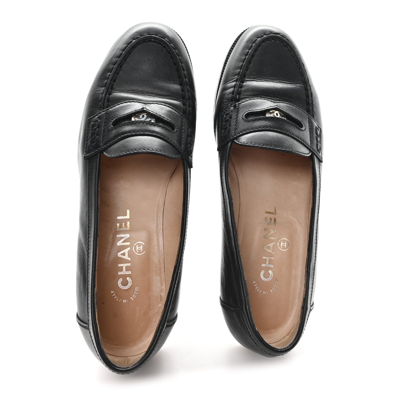 Lambskin CC Penny Loafers 36.5 Black