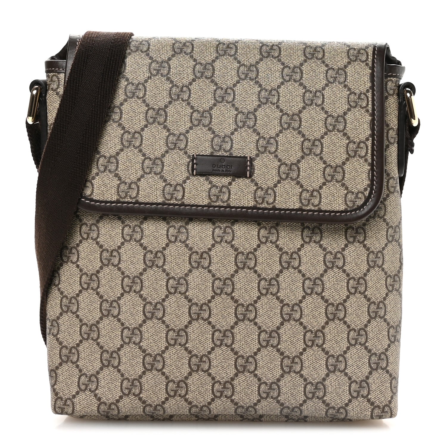 GG Supreme Monogram Selleria Calfskin Small Flap Messenger Bag Beige Ebony Cocoa Dark Chocolate