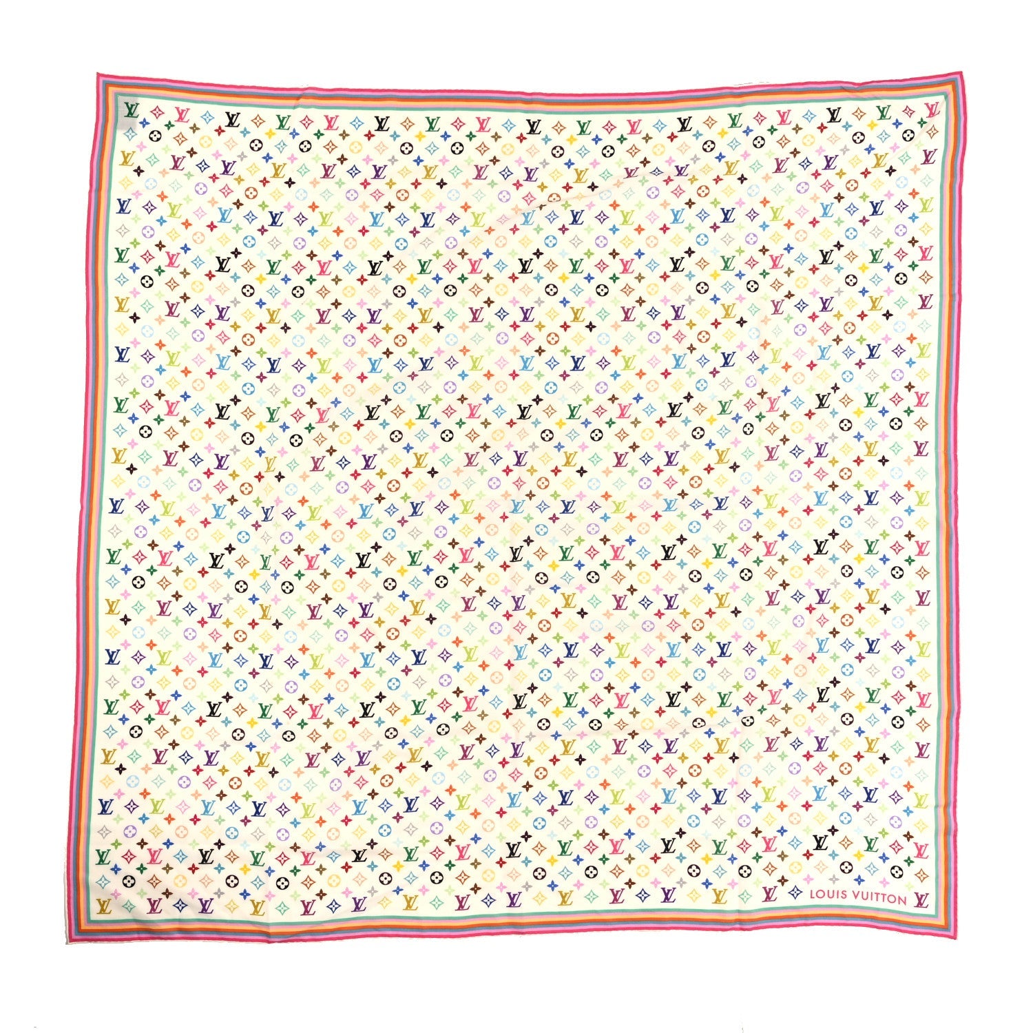 LV X TM Wool Silk Monogram Multicolor Shawl White