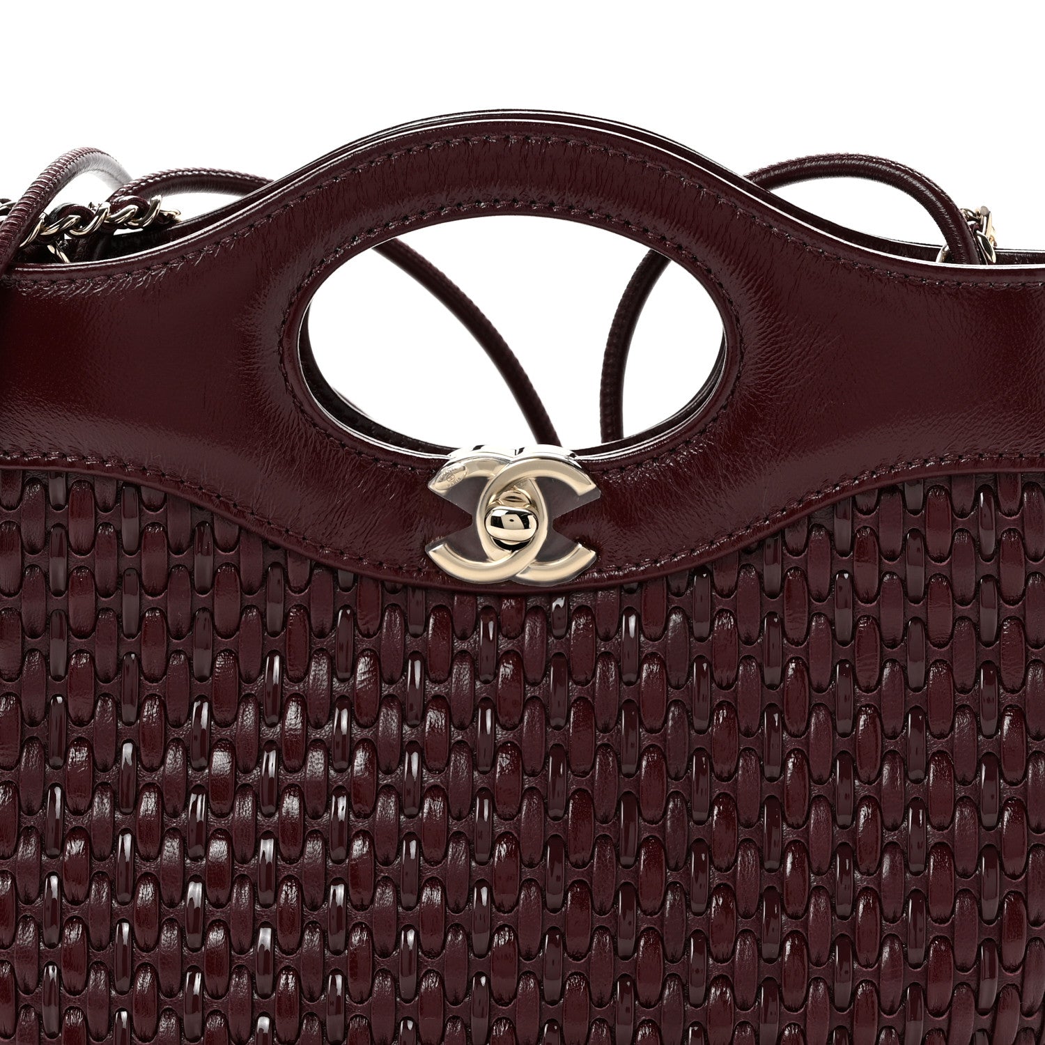Shiny Lambskin Patent Calfskin Quilted Mini 31 Shopping Bag Dark Burgundy