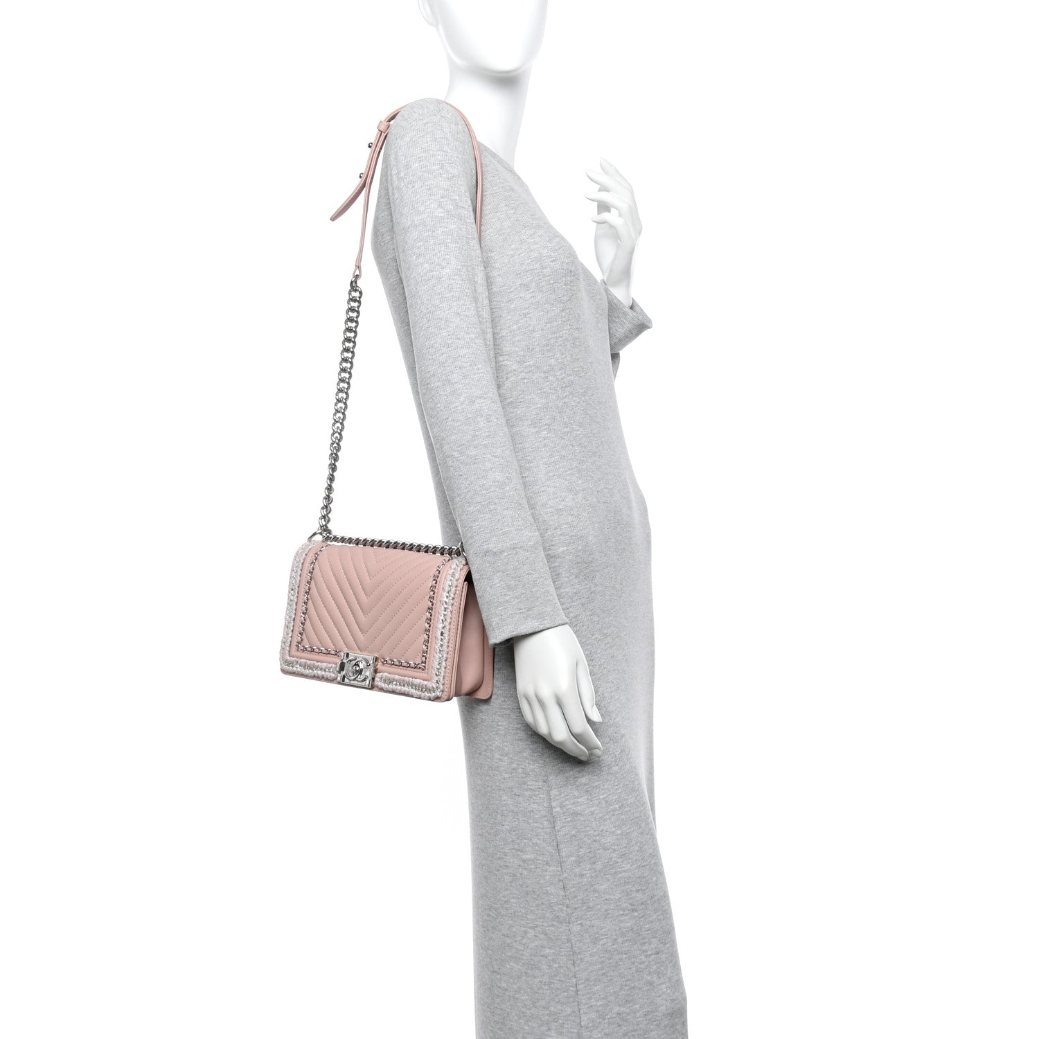 Calfskin Chevron Tweed Medium Boy Flap Pink