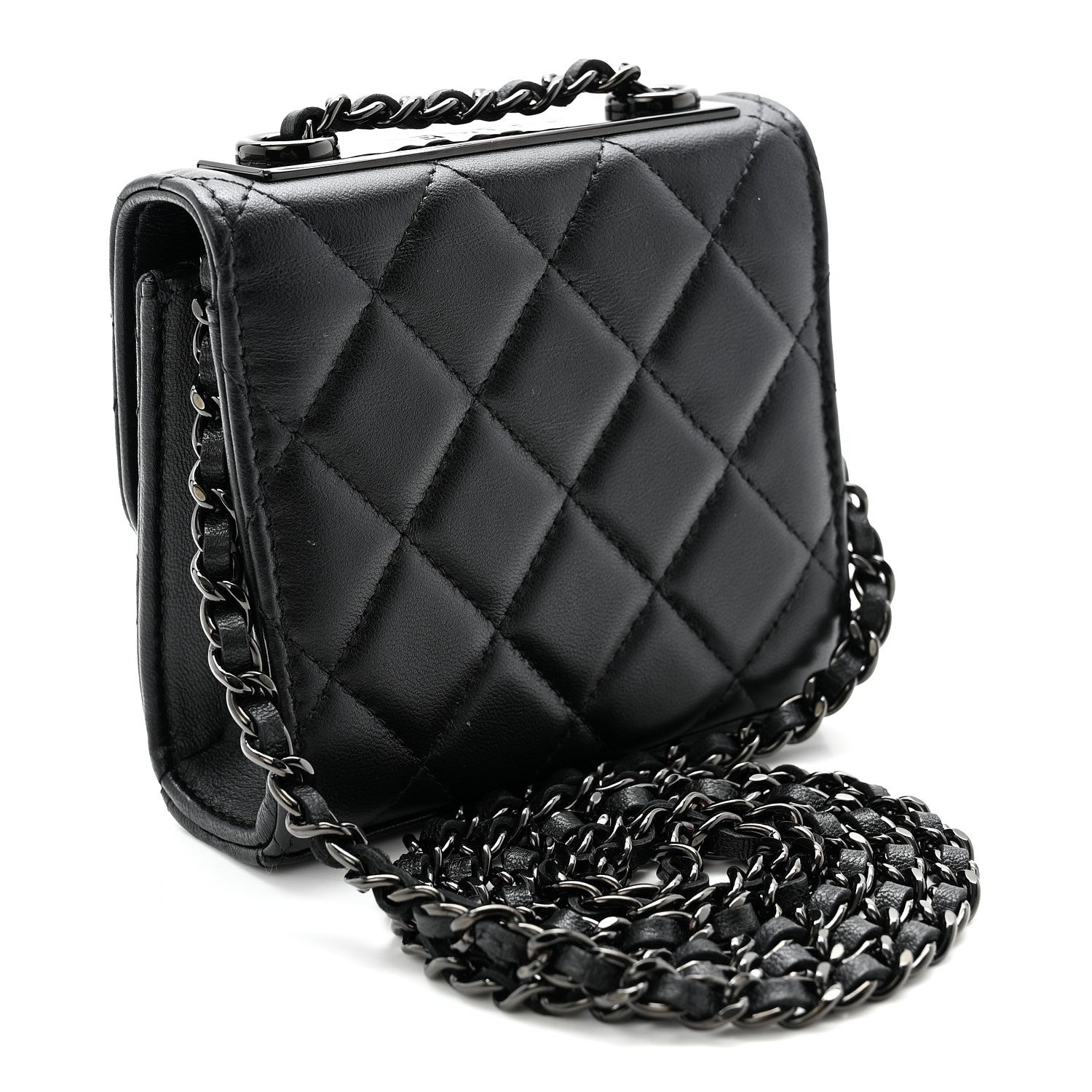 Lambskin Quilted Mini Trendy CC Chain Wallet So Black