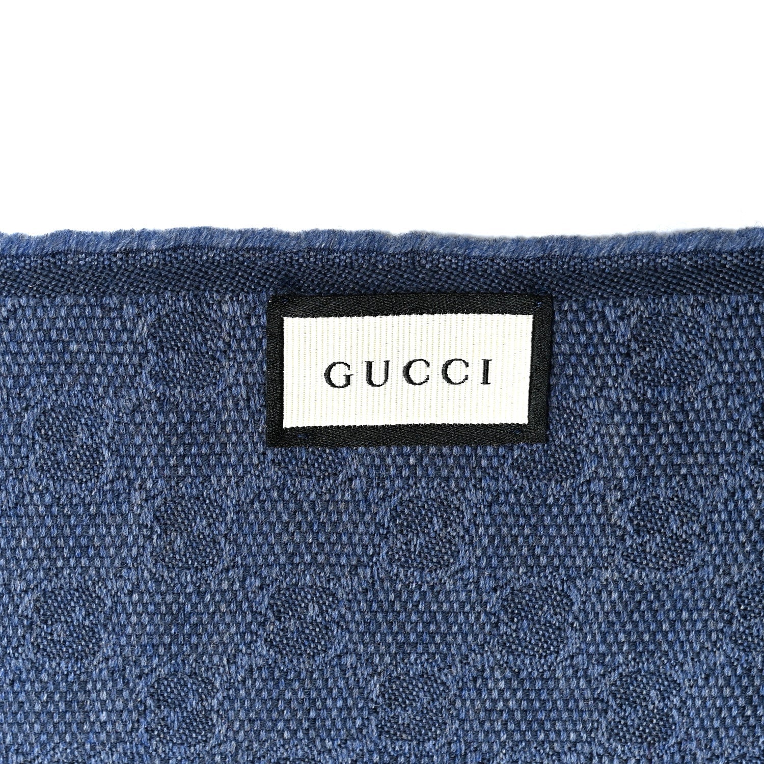 Wool Silk GG Monogram Web Verbiere Fringe Scarf Navy Blue
