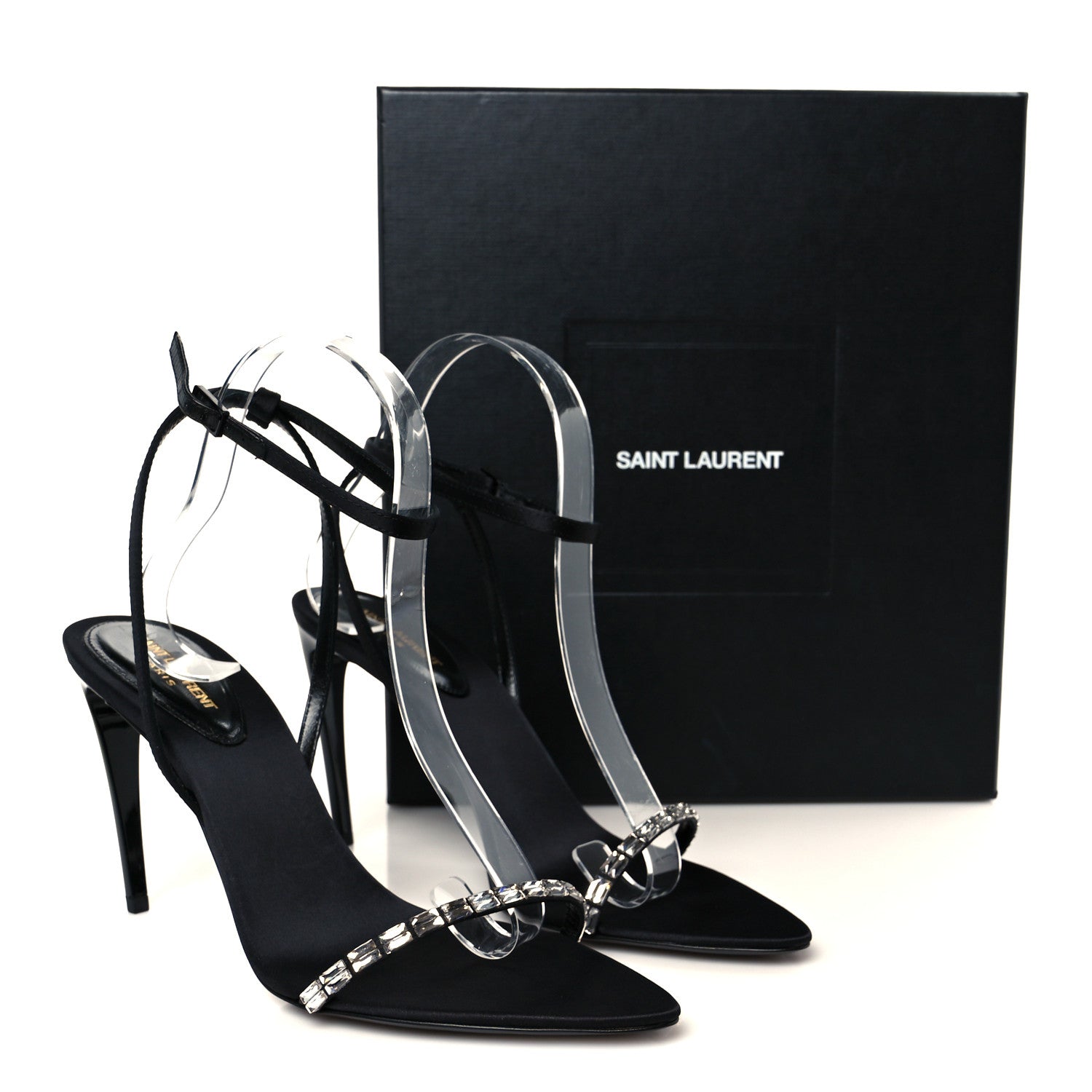 Crepe Satin Crystal New Nuit 90 Ankle Strap Sandals 38.5 Black