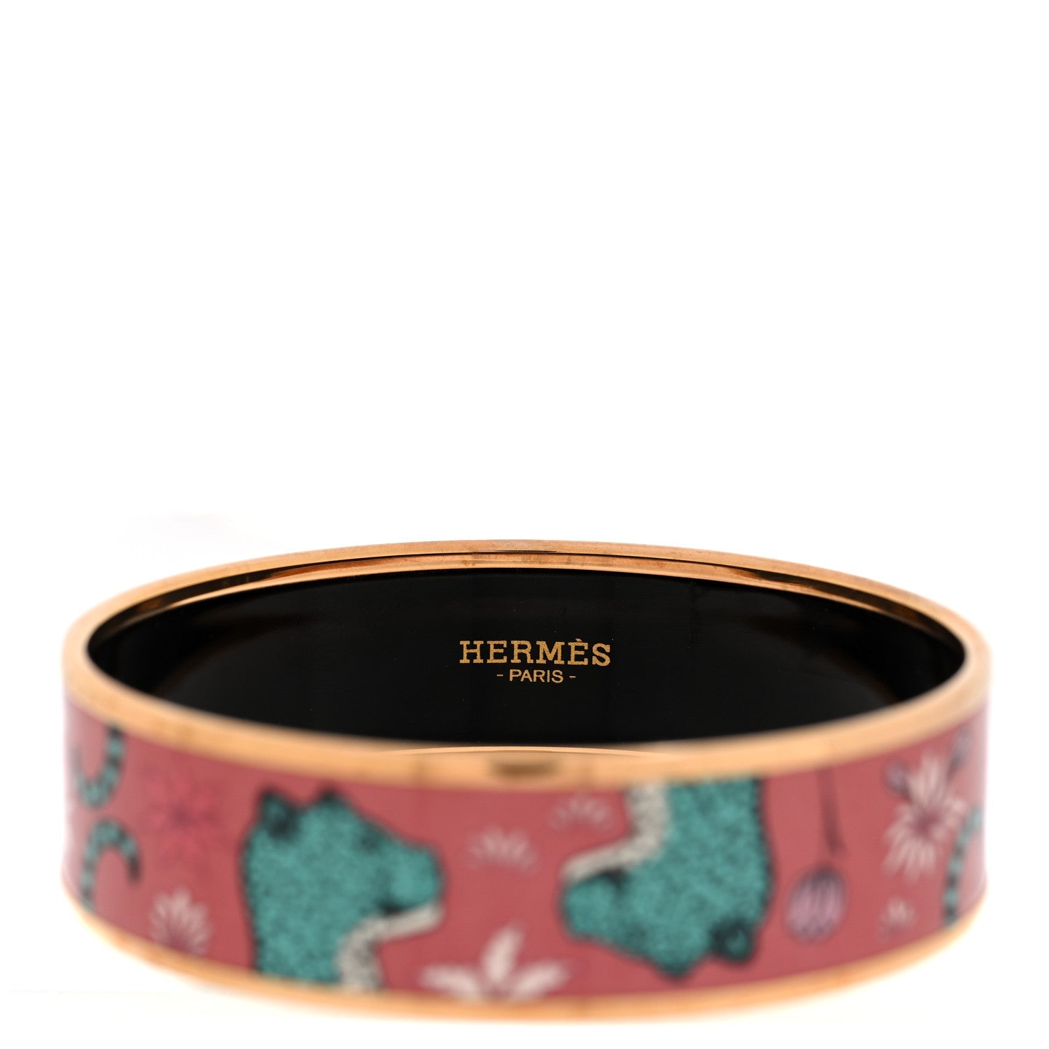 Enamel Printed Wide Les Leopards Bracelet 65 Rose Couture