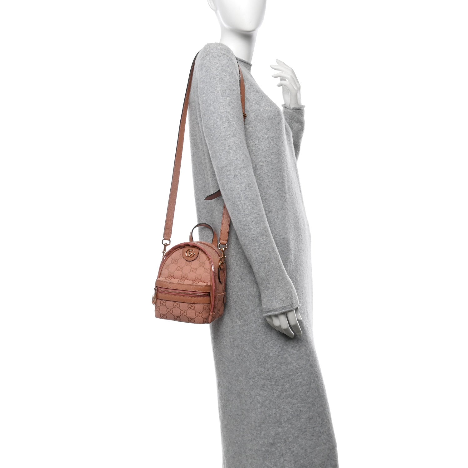 Monogram Textured Dollar Calfskin Mini Ophidia Crossbody  Cloche Rose Pink