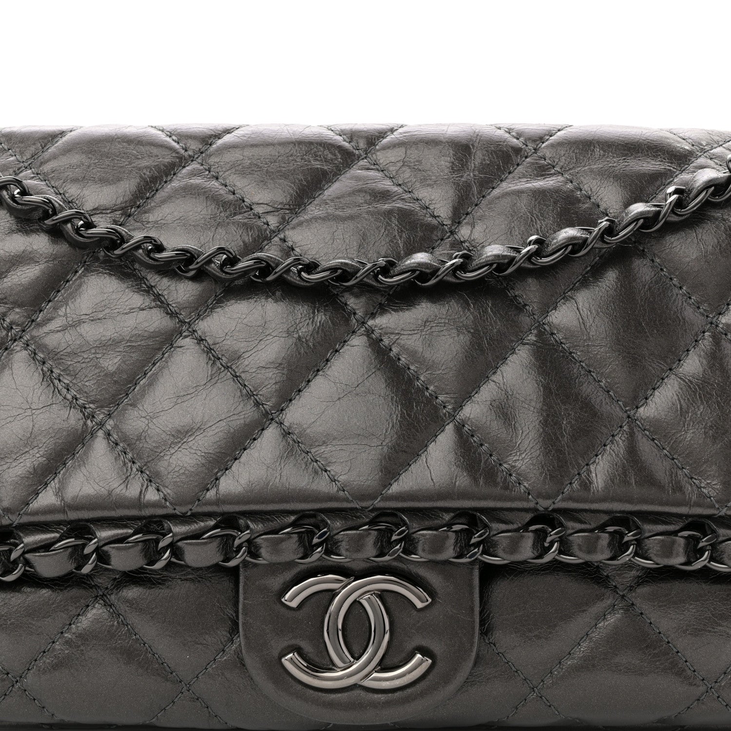 Metallic Calfskin Quilted Medium Chain Me Flap Grey