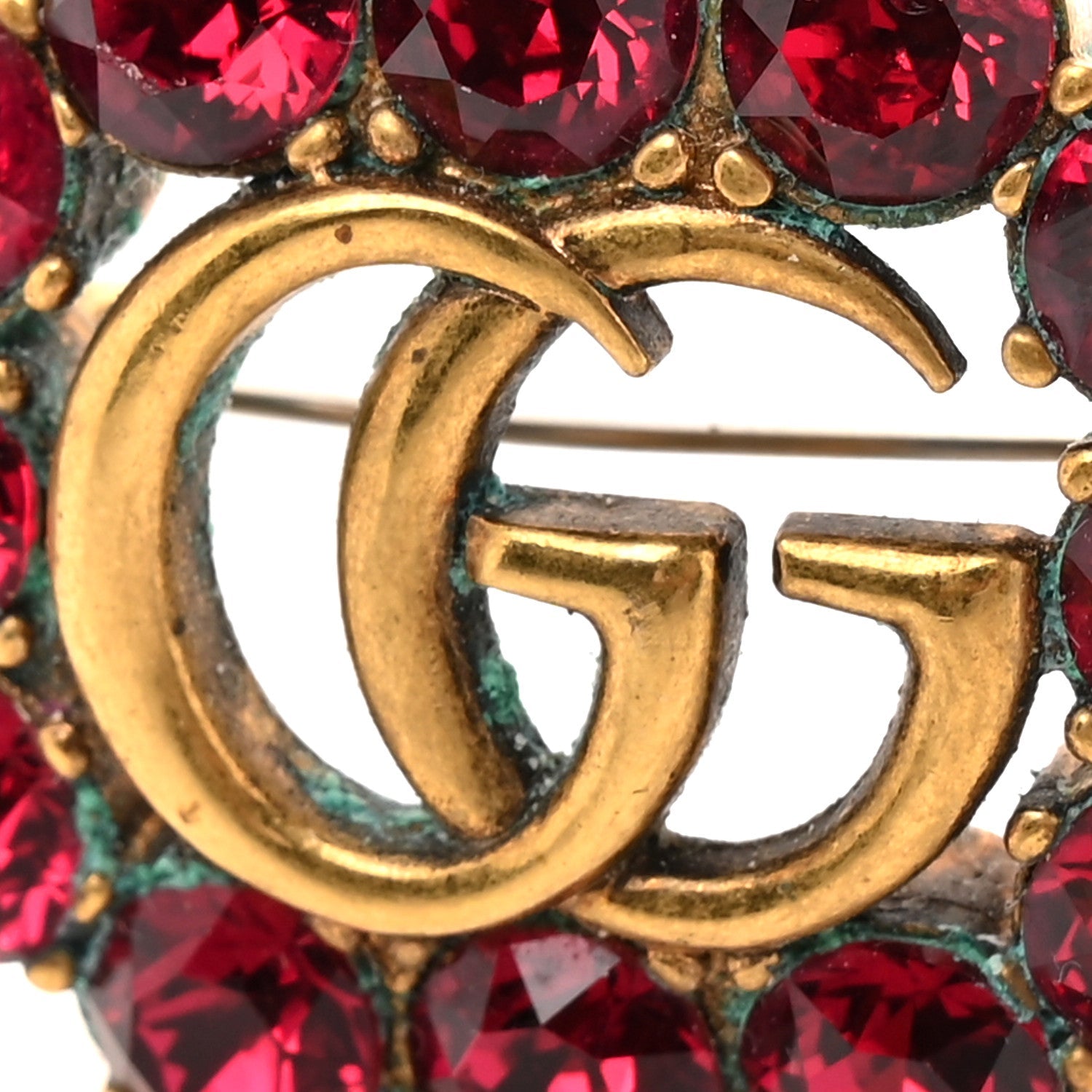 Metal Crystal Double G Brooch Aged Gold Red