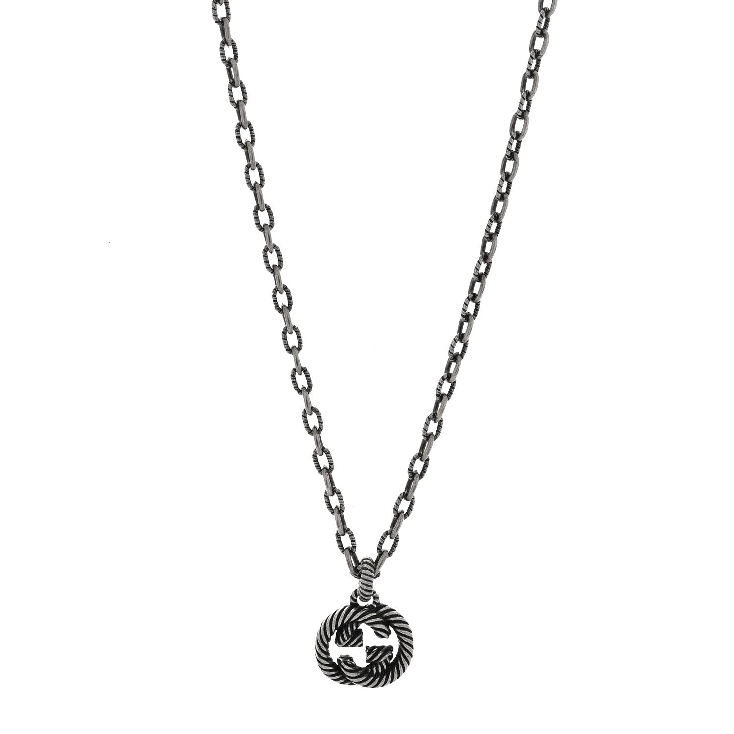 Sterling Silver Textured Interlocking G Pendant Necklace