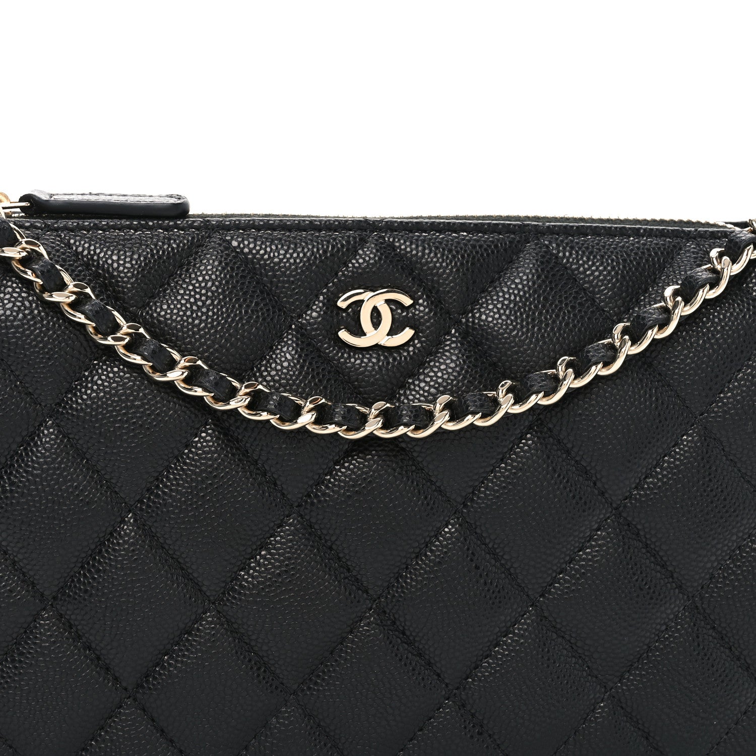 Caviar Quilted Purse With Chain Black