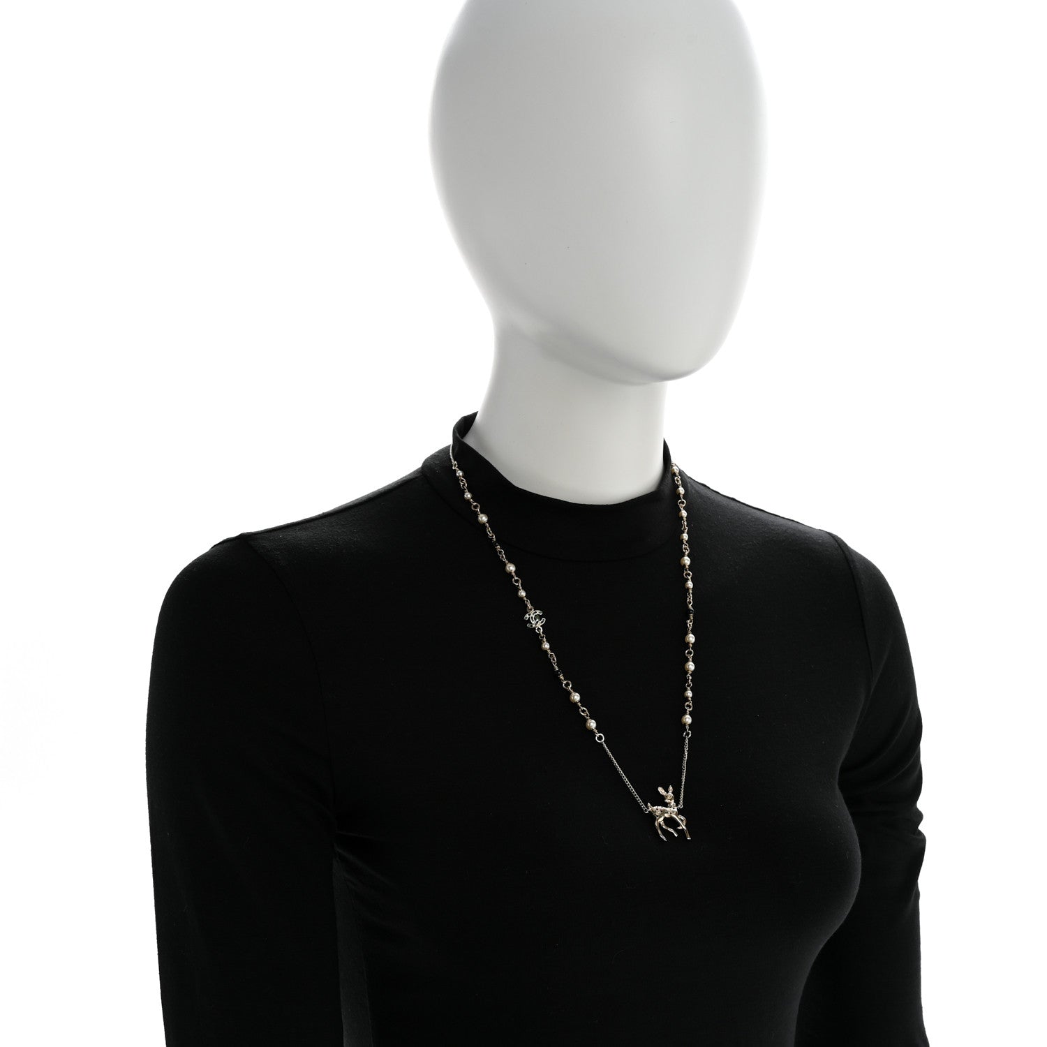 Pearl Crystal CC Deer Long Necklace Gold Green