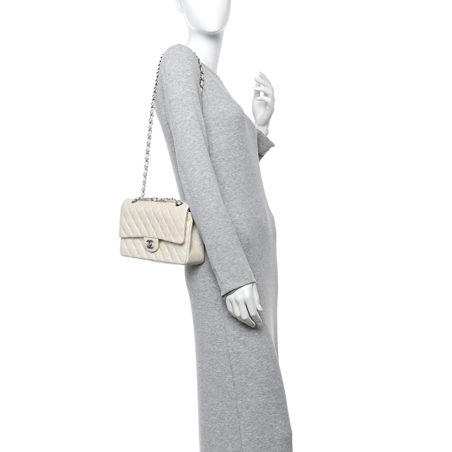 Iridescent Caviar Quilted Medium Double Flap White