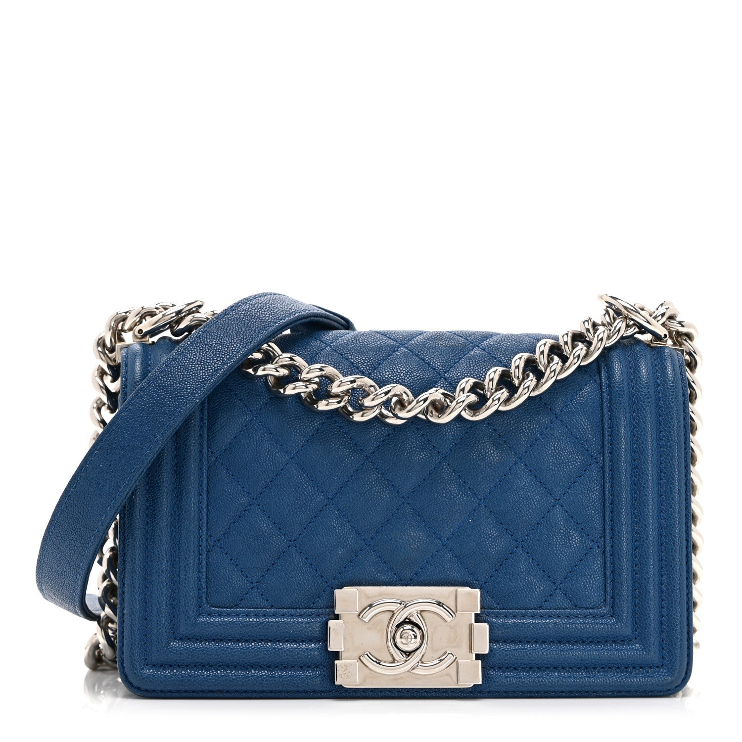 Caviar Quilted Small Boy Flap Blue