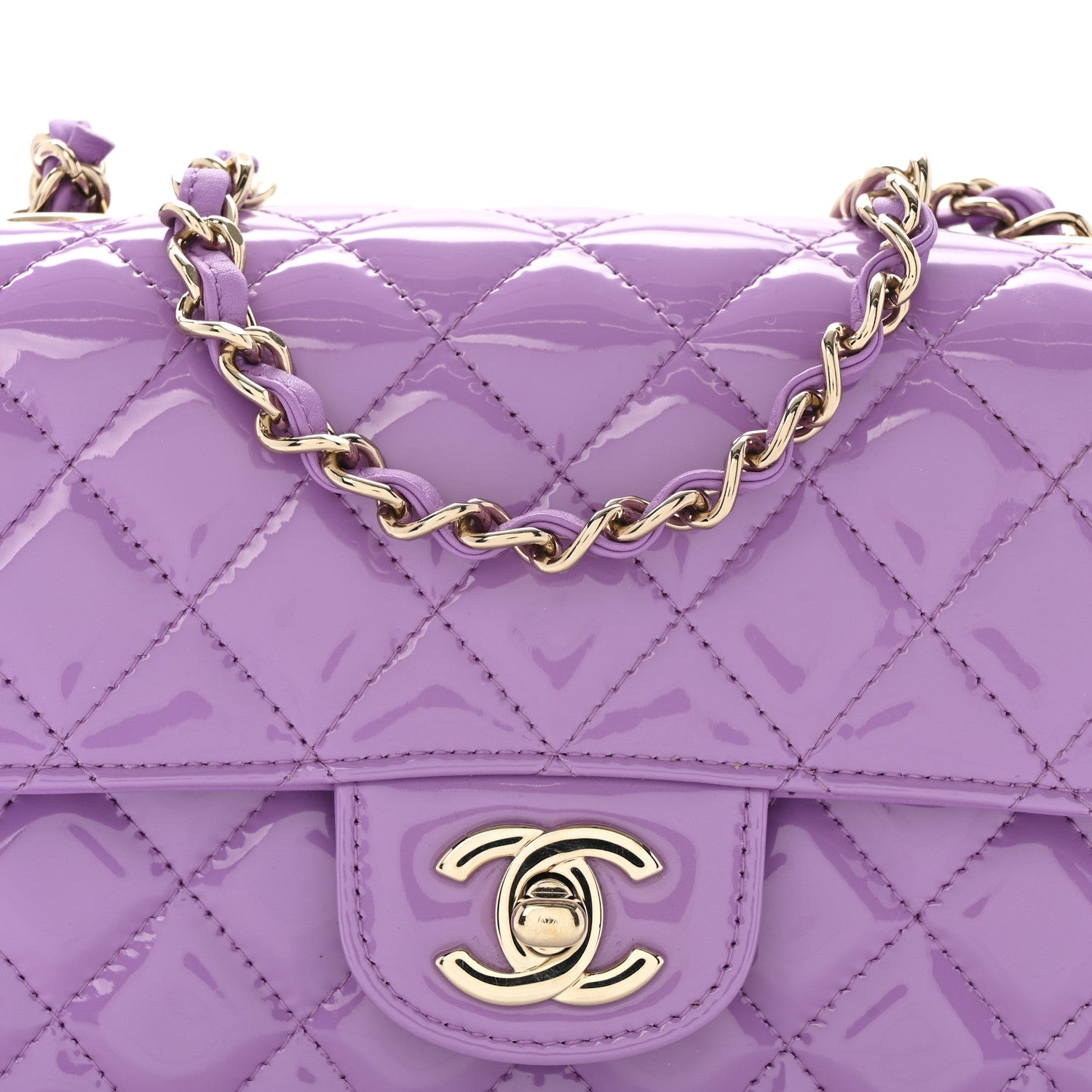 Patent Quilted Mini Rectangular Flap Purple