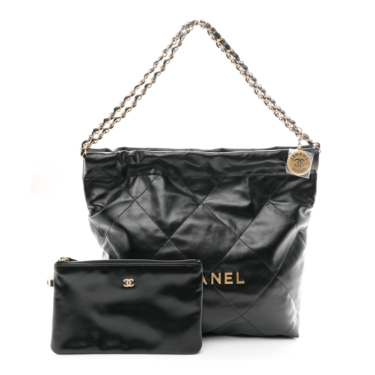Shiny Calfskin Quilted Small Chanel 22 Black