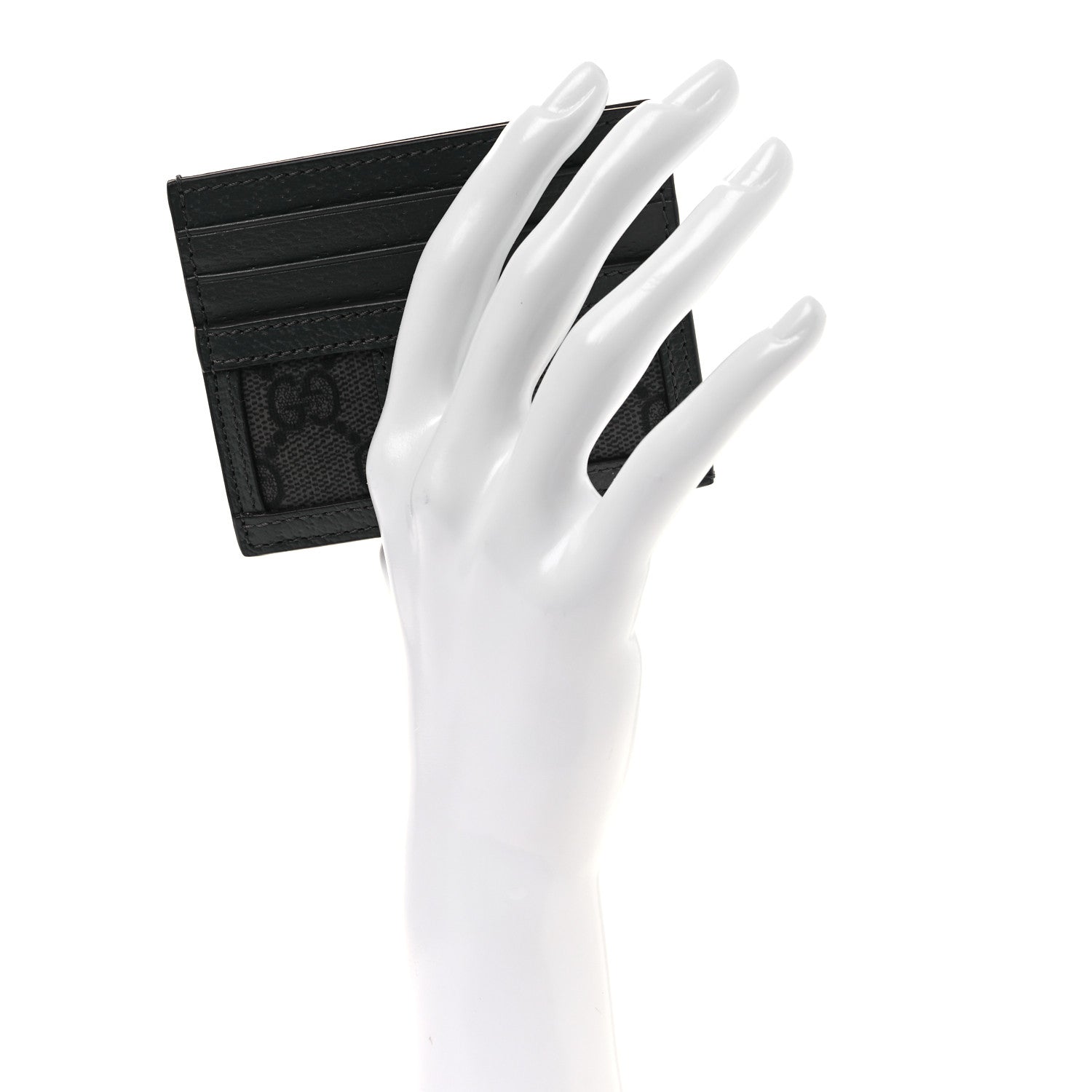 GG Supreme Monogram Textured Dollar Calfskin Ophidia Card Holder Grey Black Graphite Grey