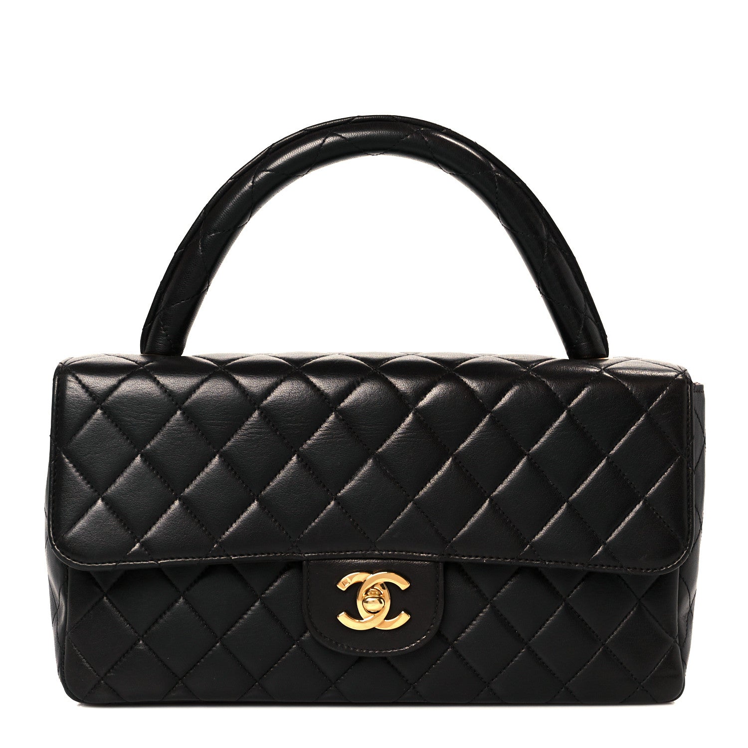 Lambskin Quilted Medium Rectangular Kelly Flap Bag Black