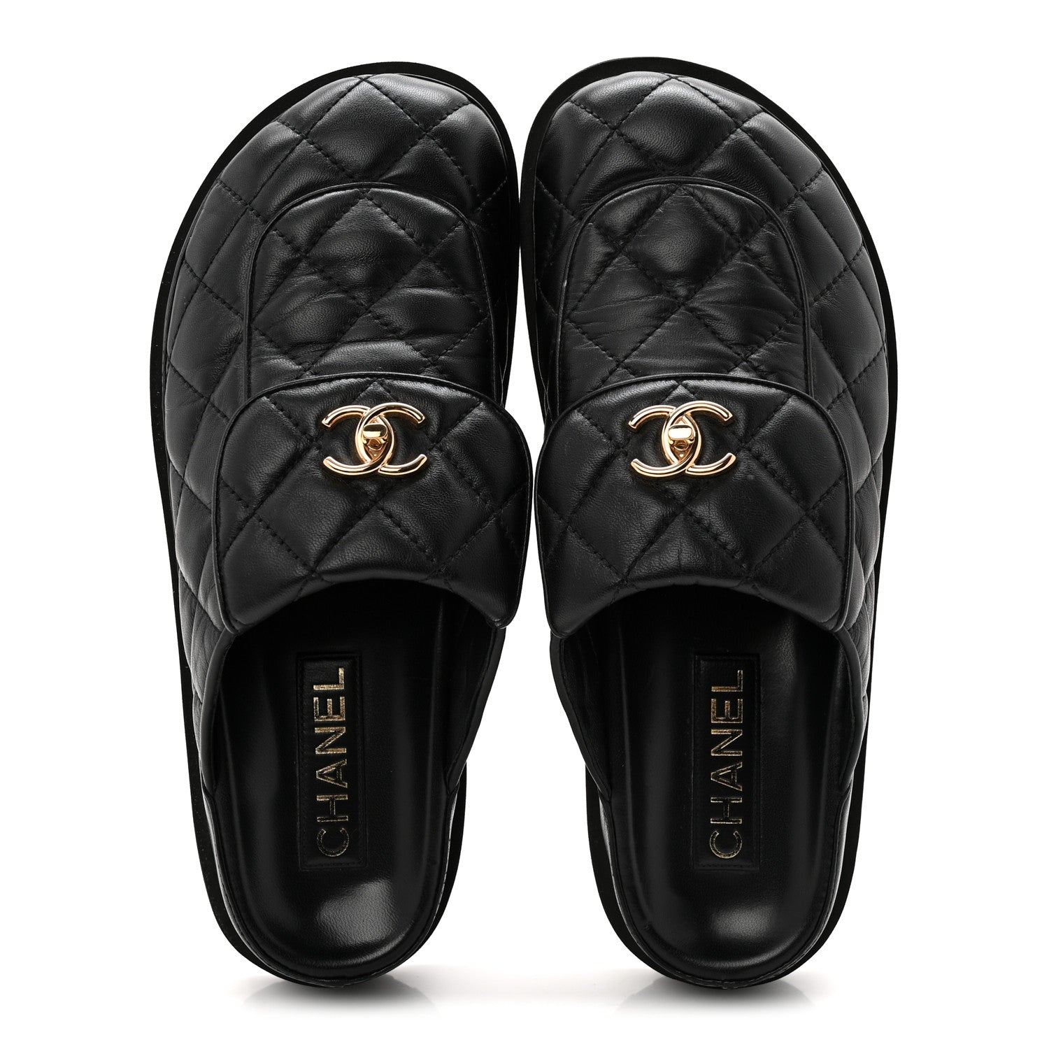 Lambskin Quilted CC Turnlock Mules 40 Black