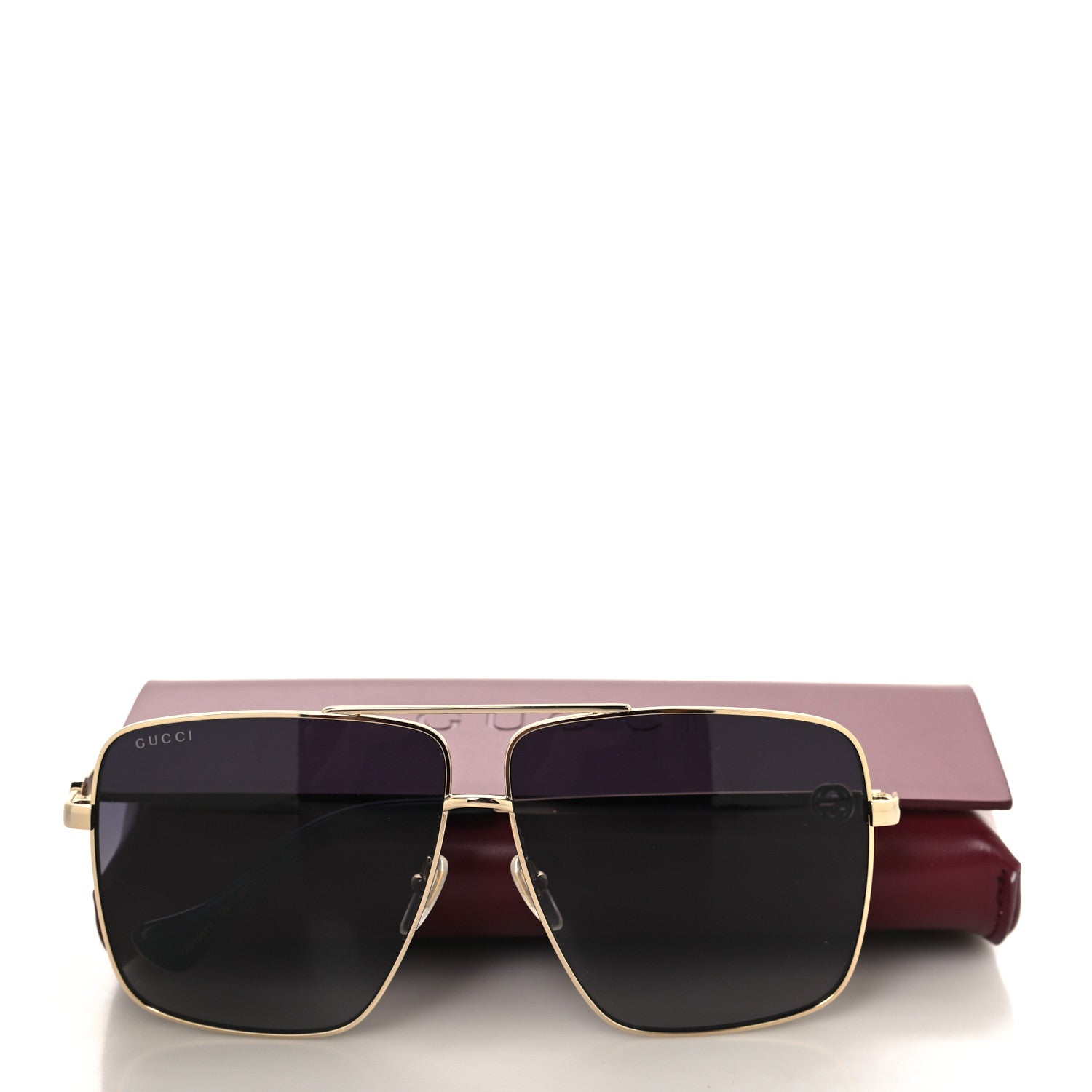 Metal Navigator Square Sunglasses GG1087S Gold Black