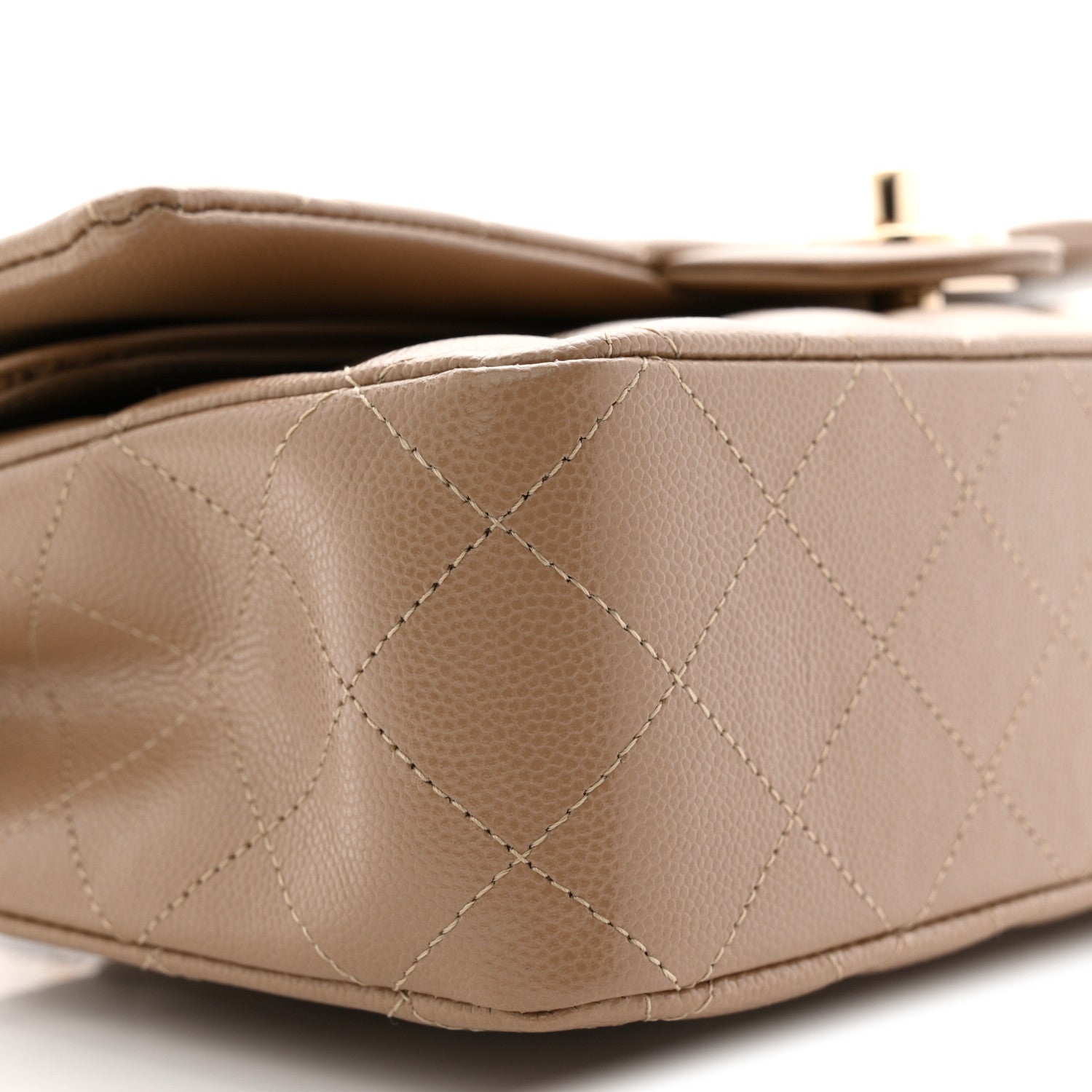 Caviar Quilted Medium Double Flap Beige
