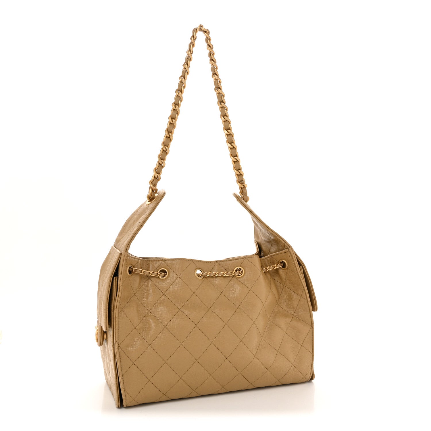 Caviar Quilted Small Chanel 25 Handbag Beige