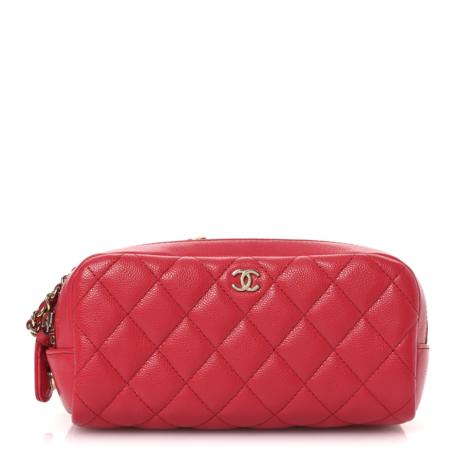 Caviar Quilted Toiletry Case With Chain Dark Pink