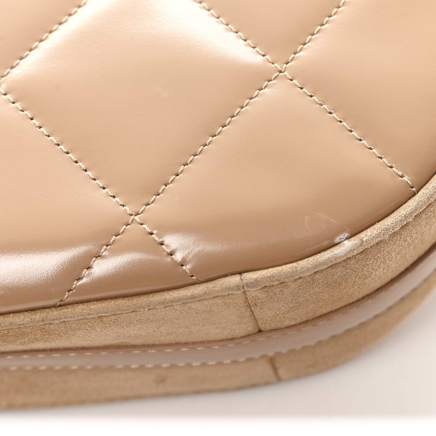 Shiny Calfskin Suede Goatskin Quilted Hobo Beige
