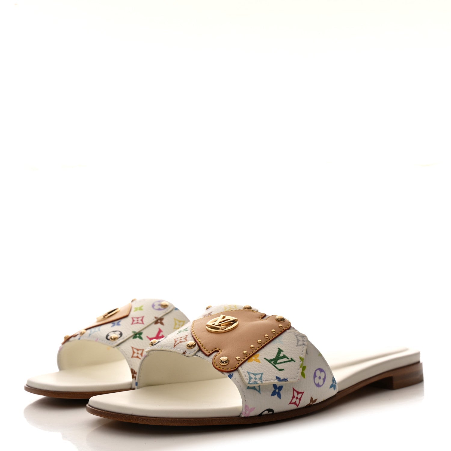 LV X TM Monogram Multicolor Frame Flat Mule Sandals 38 White Multicolor