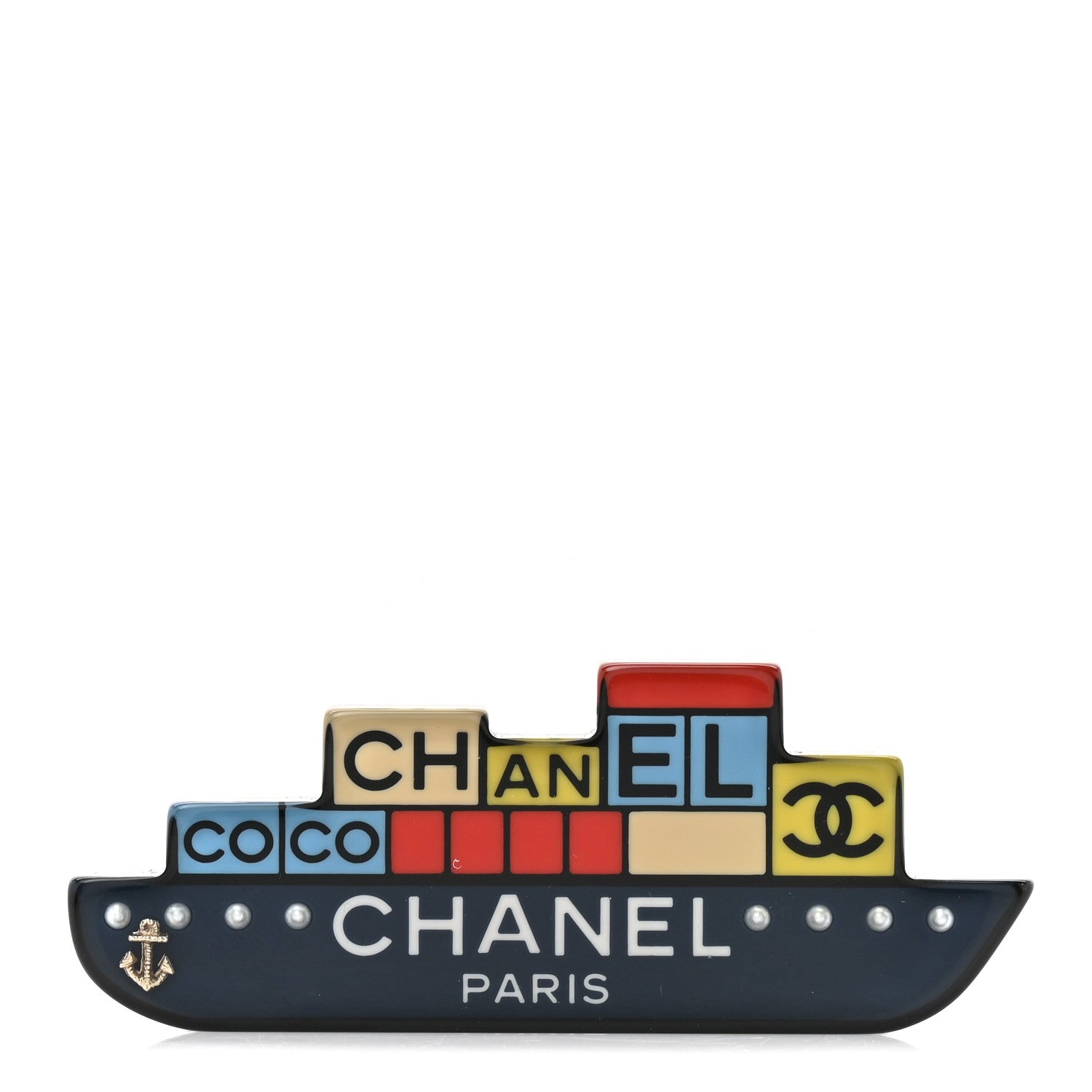 Resin CC Cruise Ship Brooch Multicolor