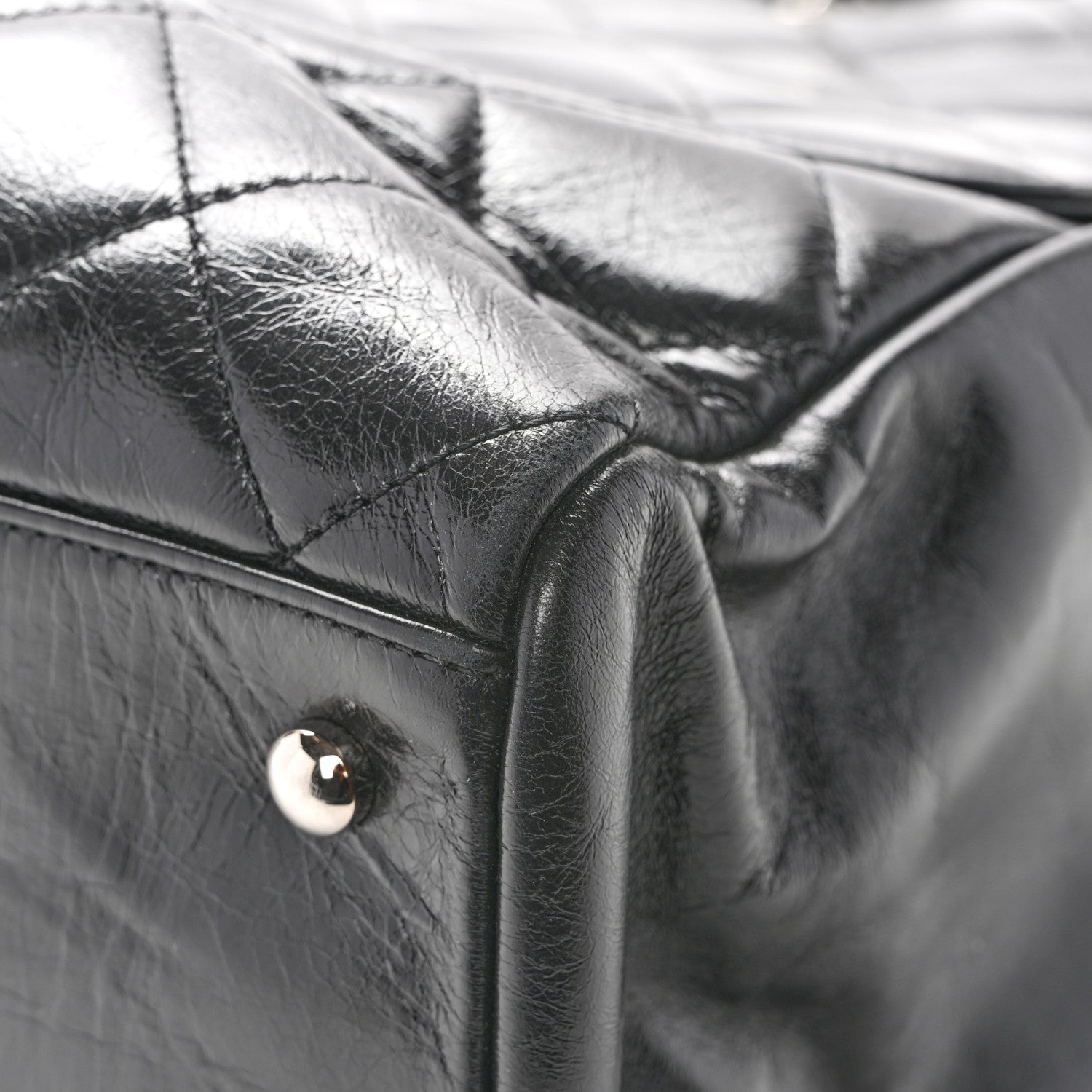 Glazed Calfskin Quilted Large CC Delivery Tote Black