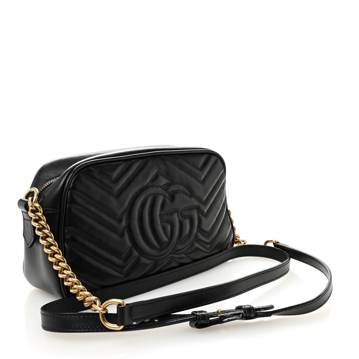 Calfskin Matelasse Small GG Marmont Chain Shoulder Bag Black