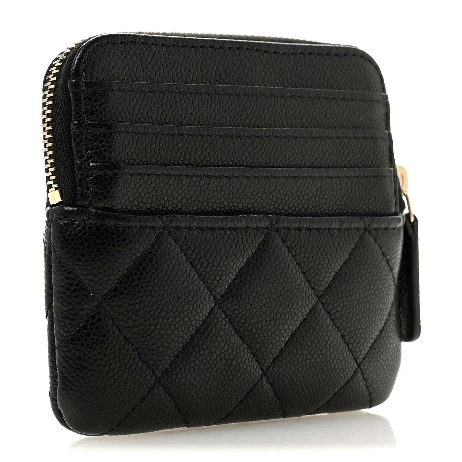 Caviar Quilted Zip Card Holder Wallet Black