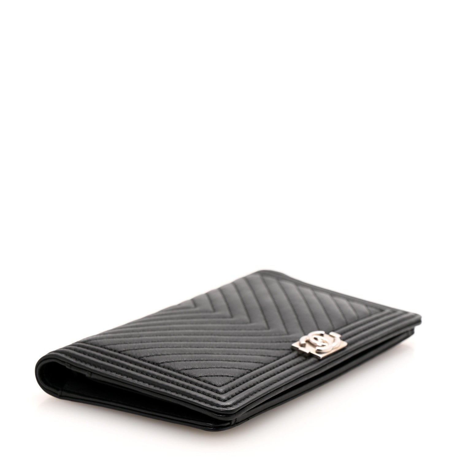Calfskin Chevron Quilted Boy Yen Wallet Black
