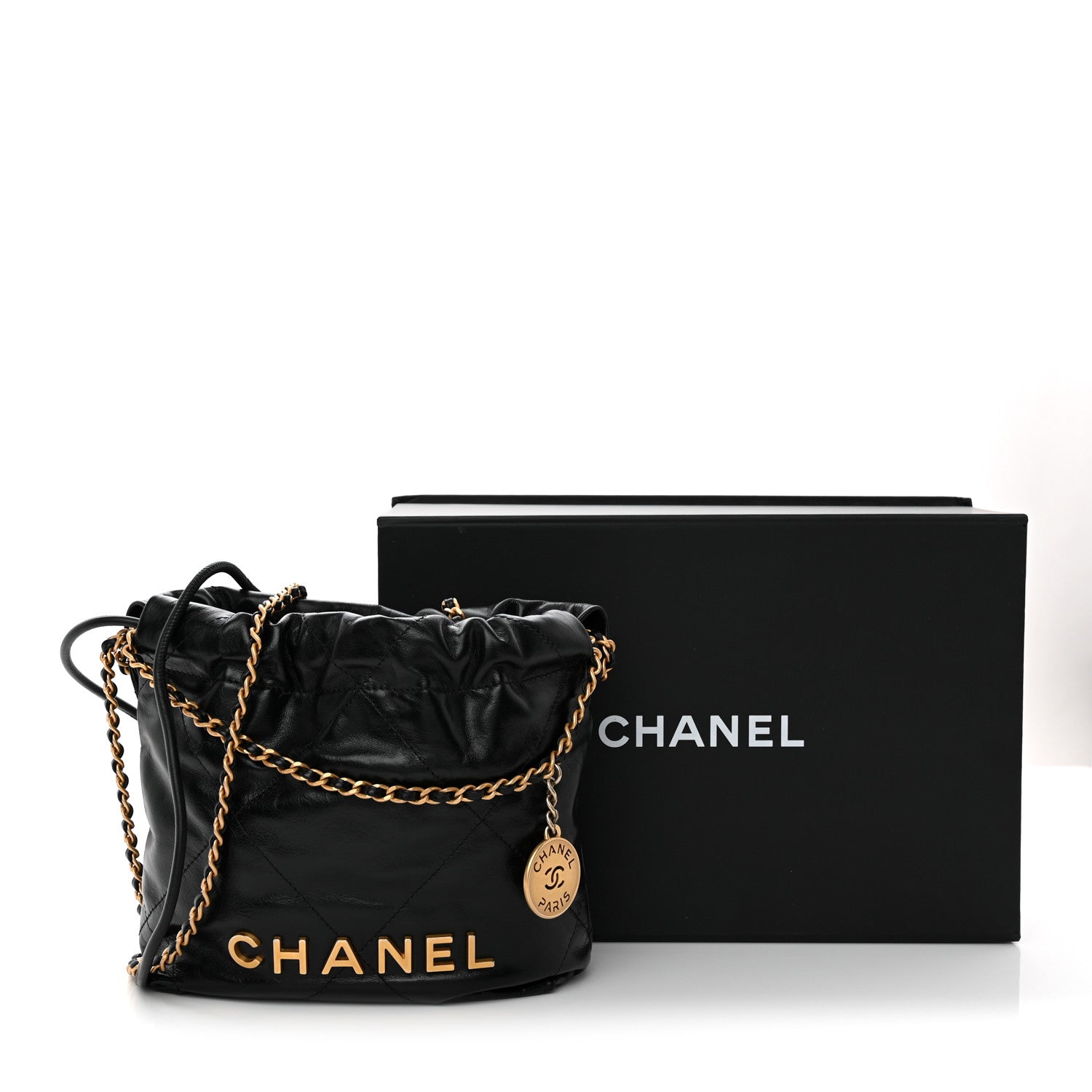 Shiny Calfskin Quilted Mini Chanel 22 Black