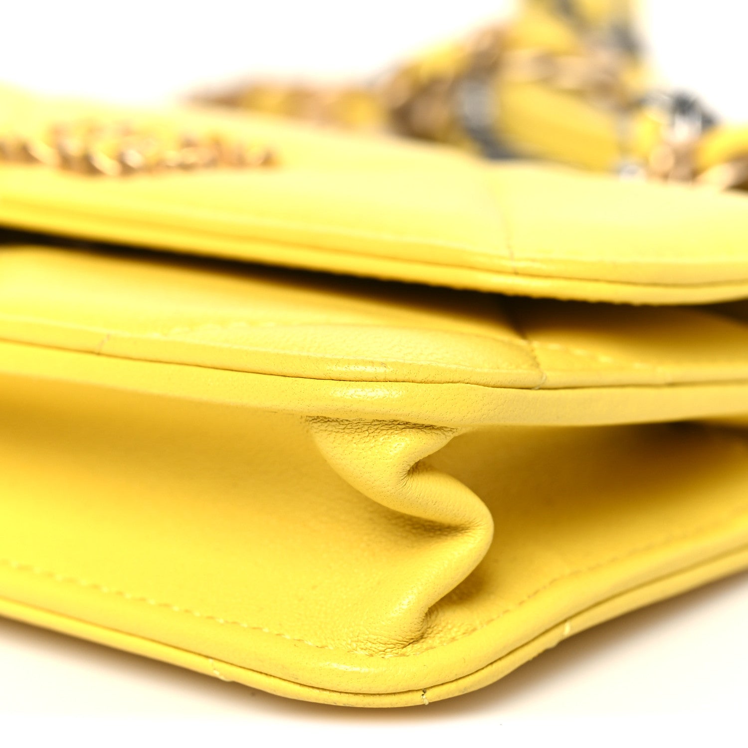 Lambskin Quilted Chanel 19 Flap Phone Holder With Chain Yellow