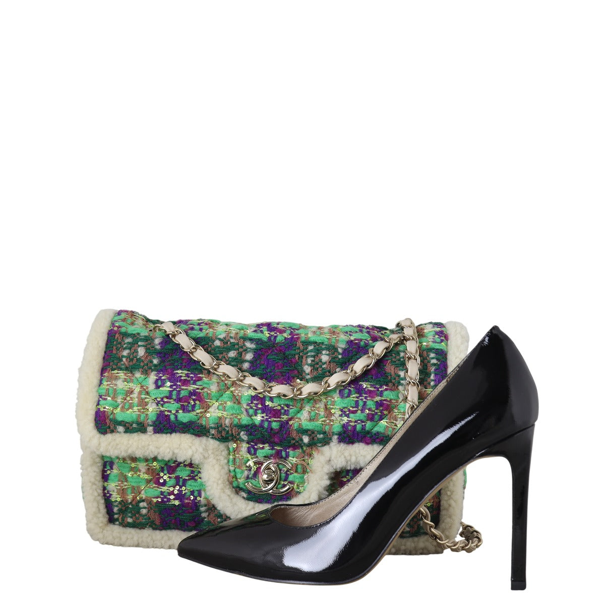 Chanel Classic Single Flap Tweed Shearling