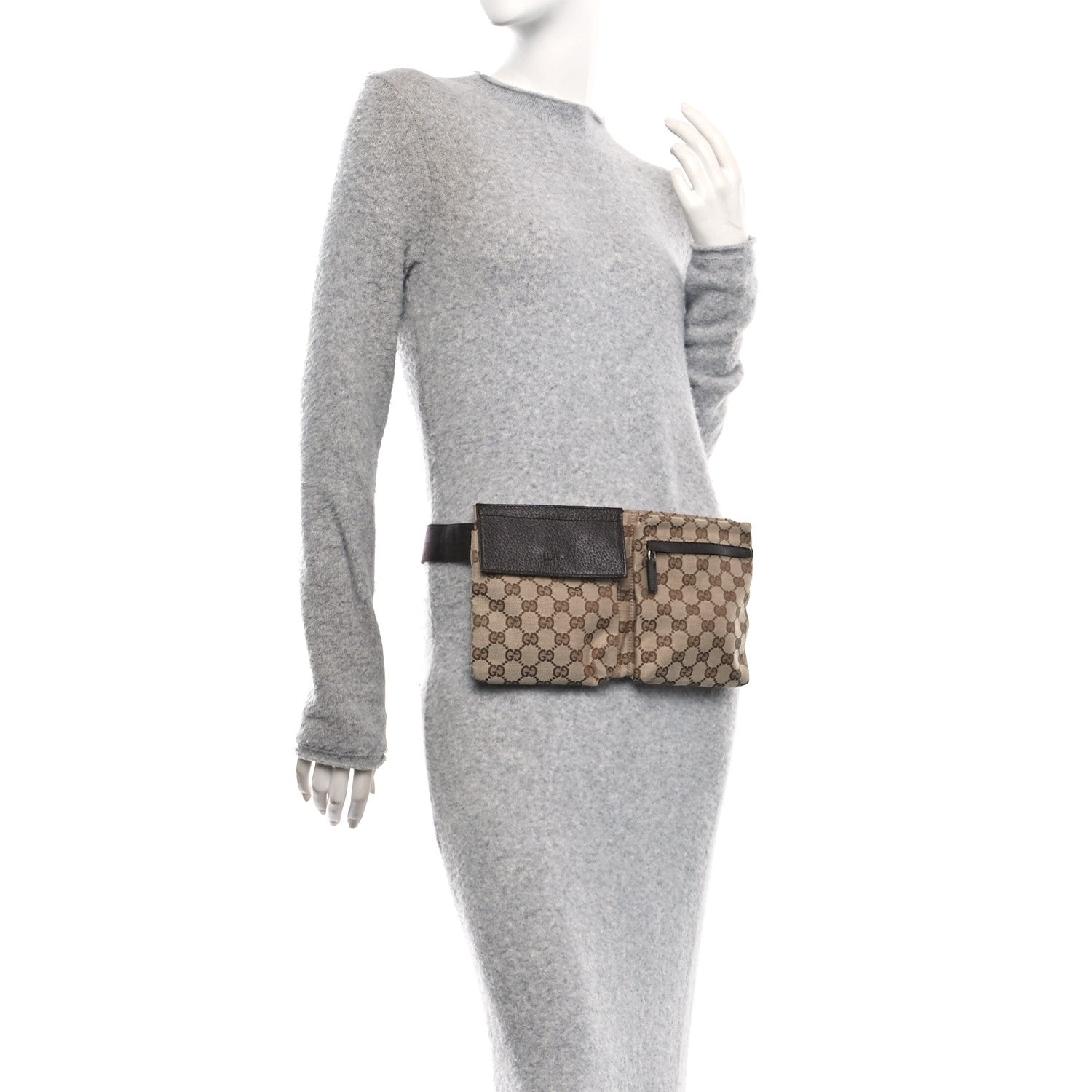 GG Monogram Double Pocket Belt Bag Dark Brown