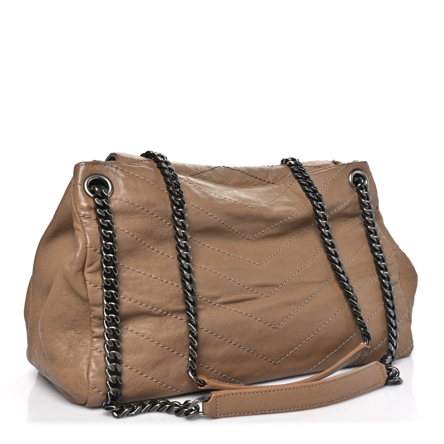 Pebbled Lambskin Chevron Monogram Large Nolita Beige