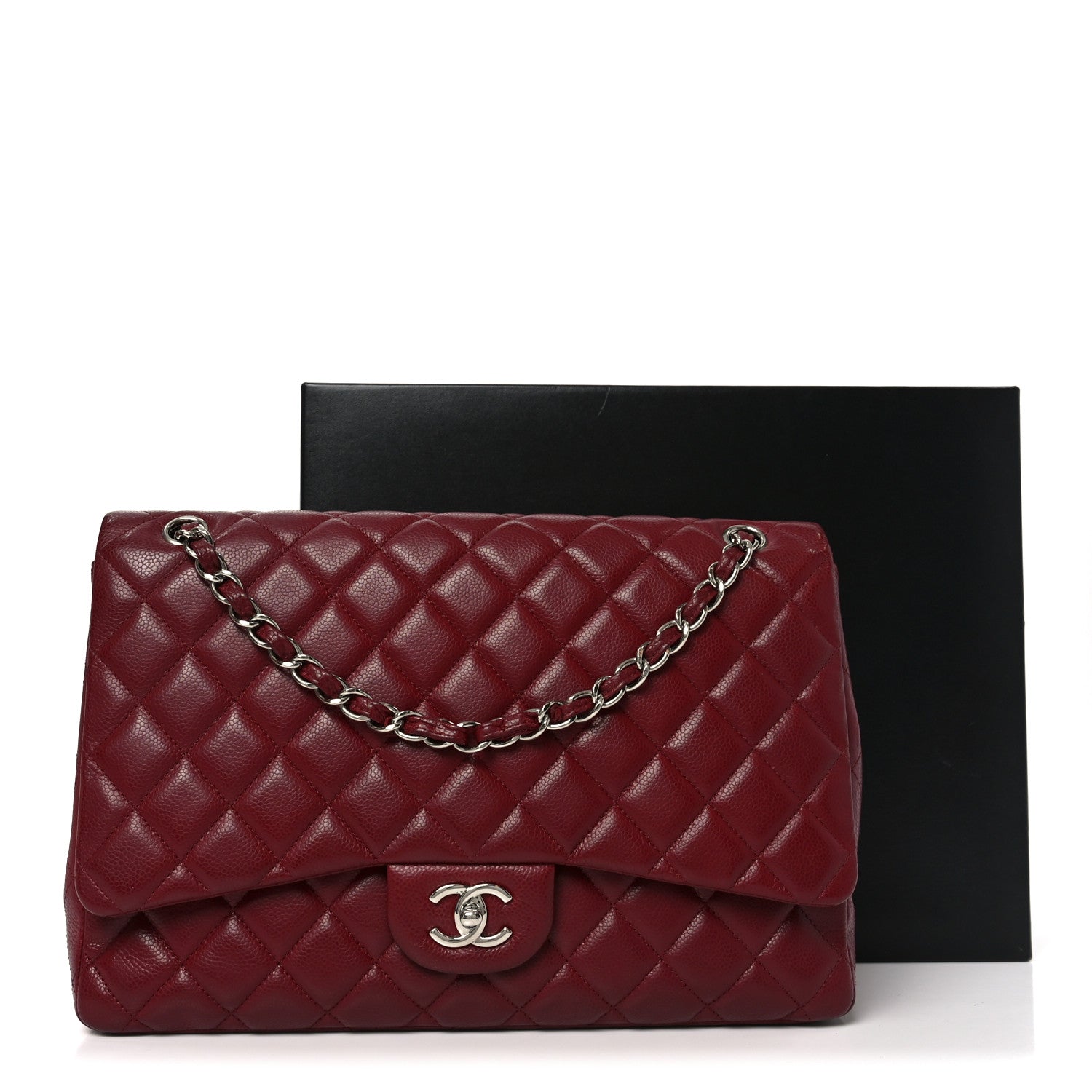 Caviar Quilted Maxi Single Flap Dark Red
