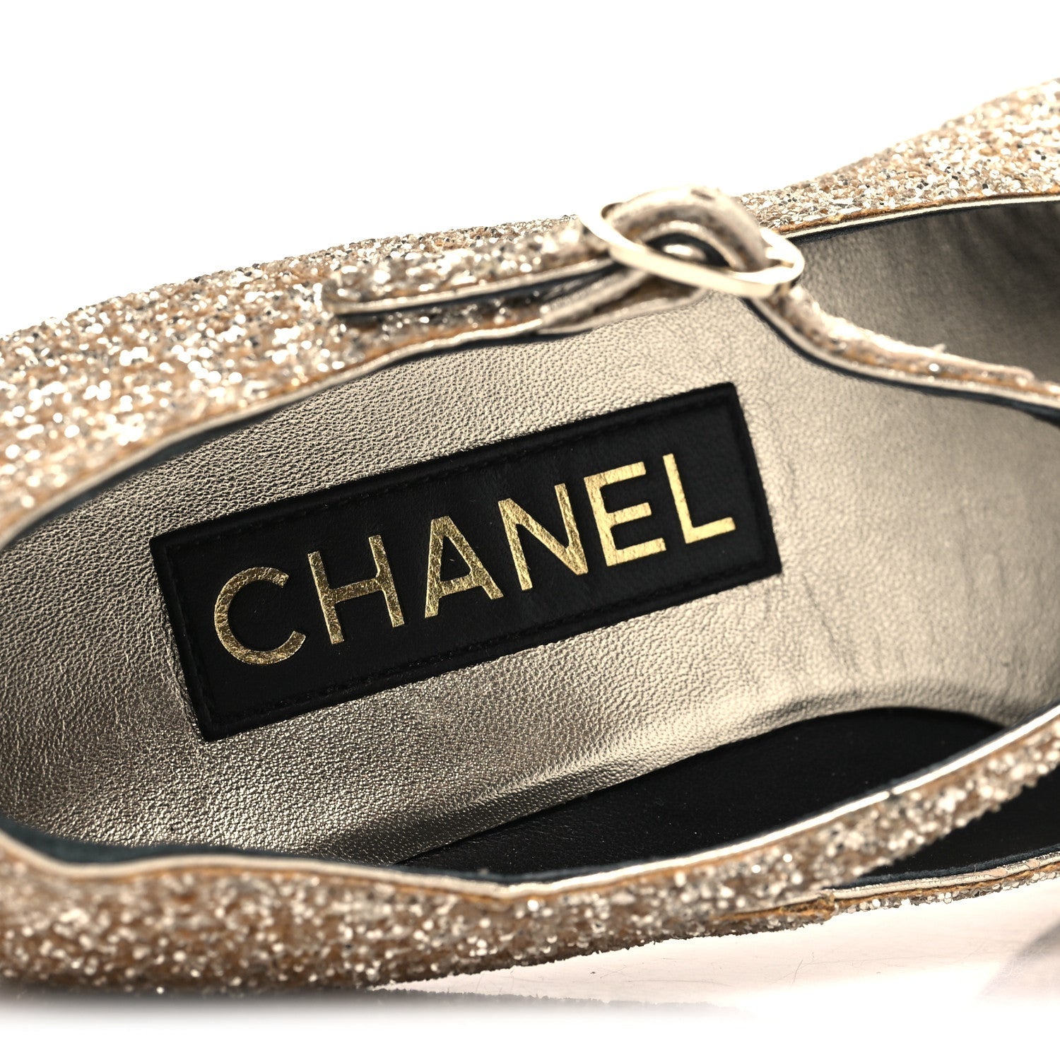 Glitter Lambskin Cap Toe CC Mary Jane Pumps 37 Light Gold Black