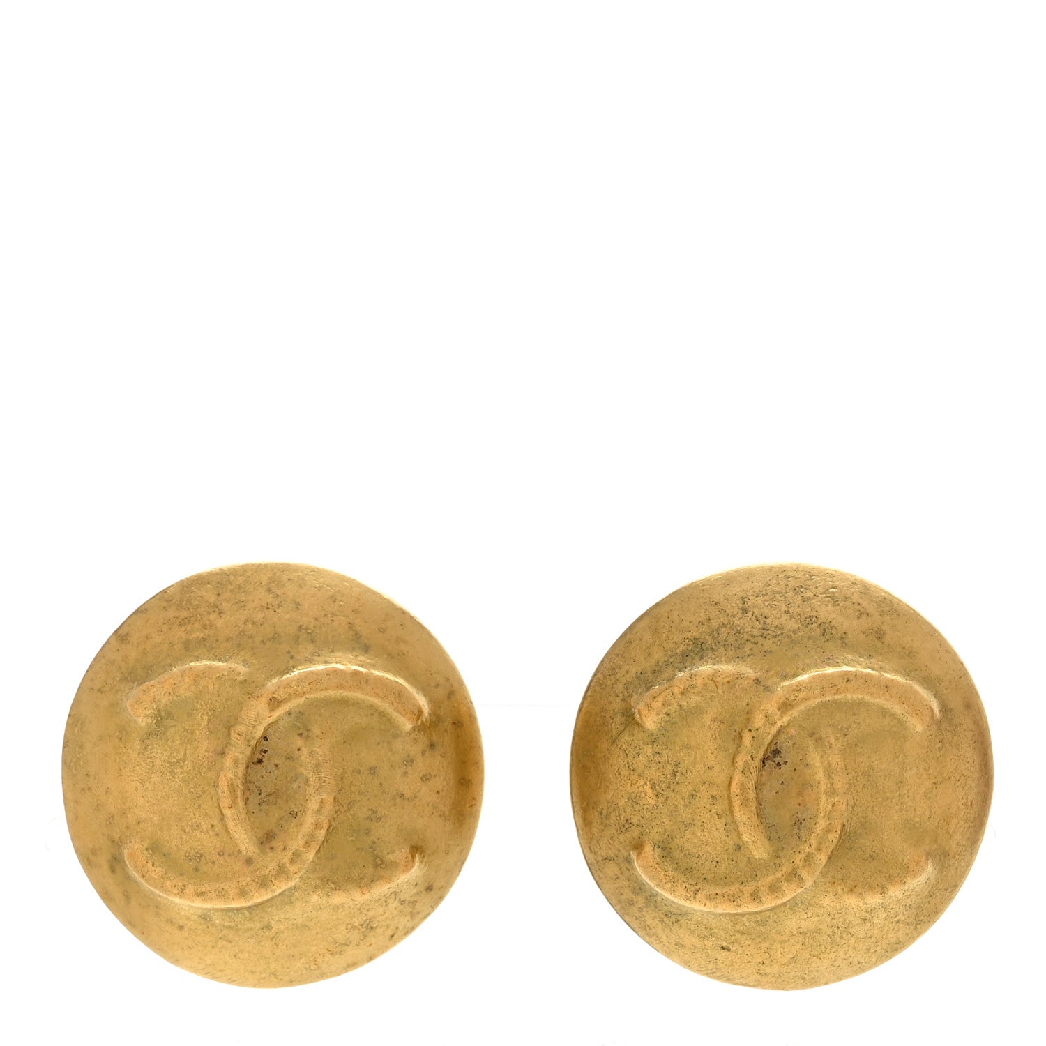 CC Button Clip On Earrings Gold