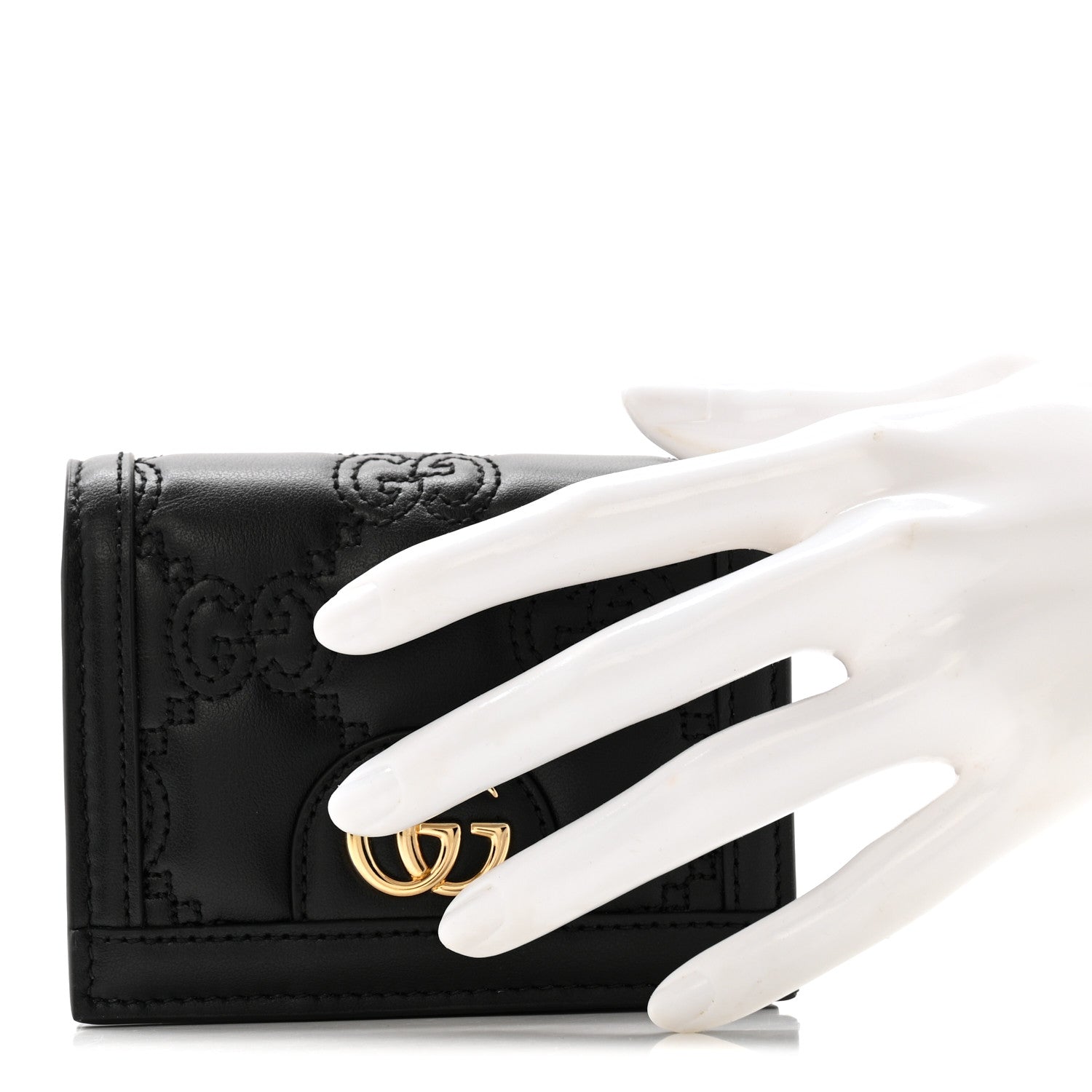 Calfskin GG Matelasse Card Case Wallet Black