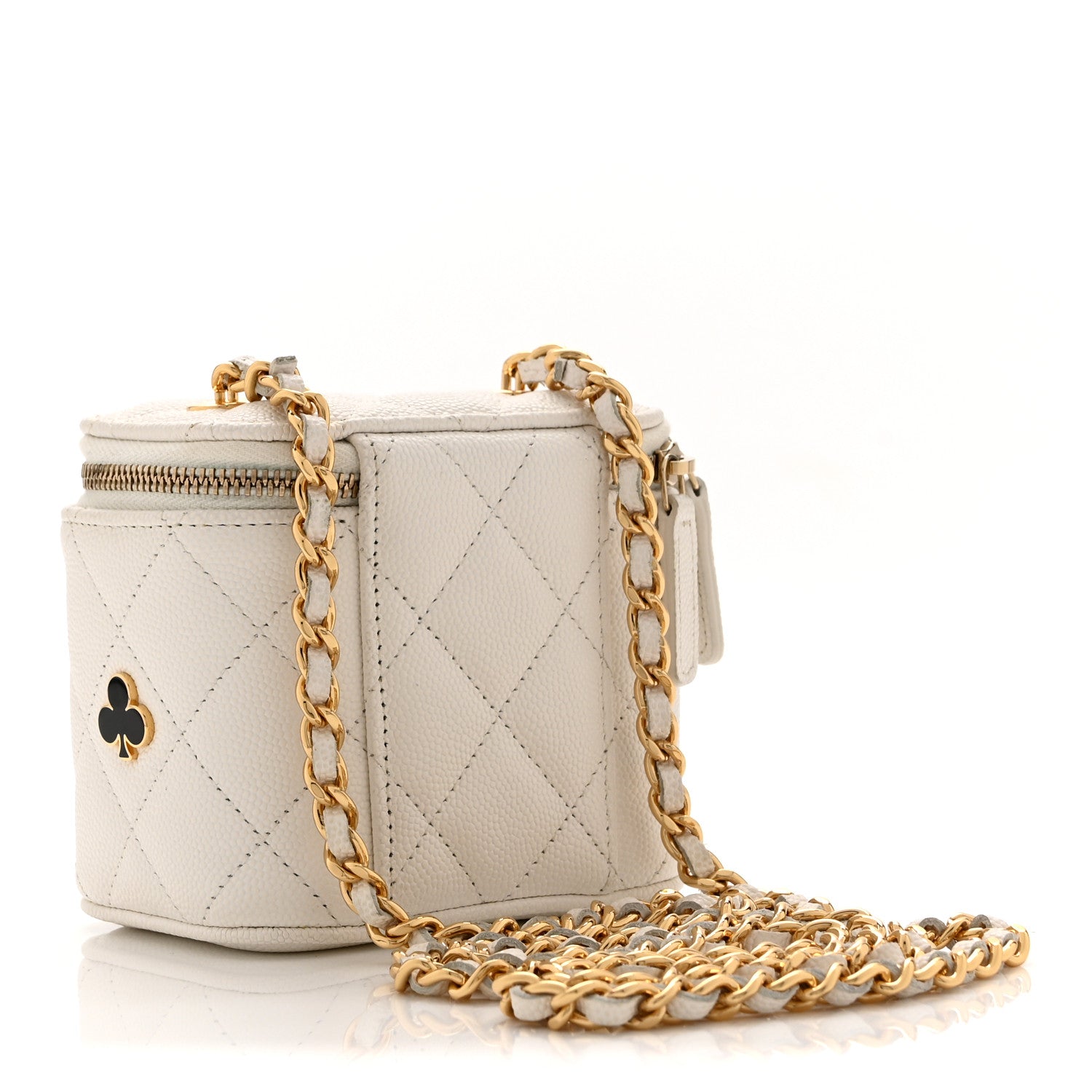 Caviar Quilted Enamel Coco Casino Mini Vanity Case With Chain White