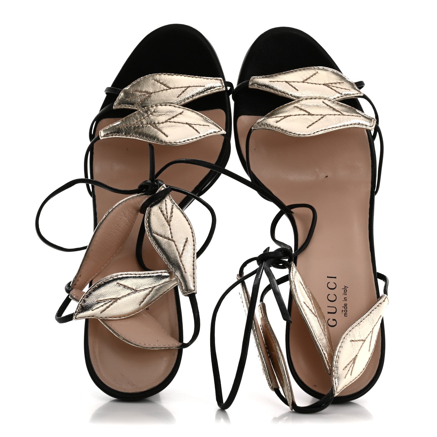 Calfskin Metallic Leaf Sanndals 36 Black Light Gold