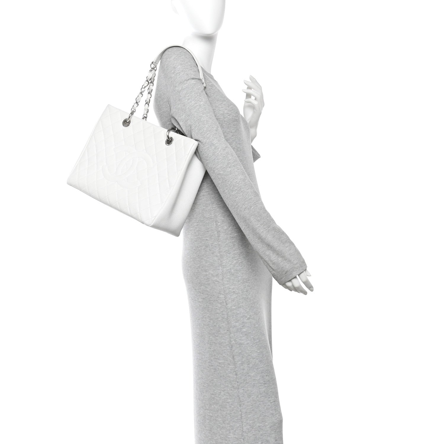 Caviar Quilted Grand Shopping Tote GST White