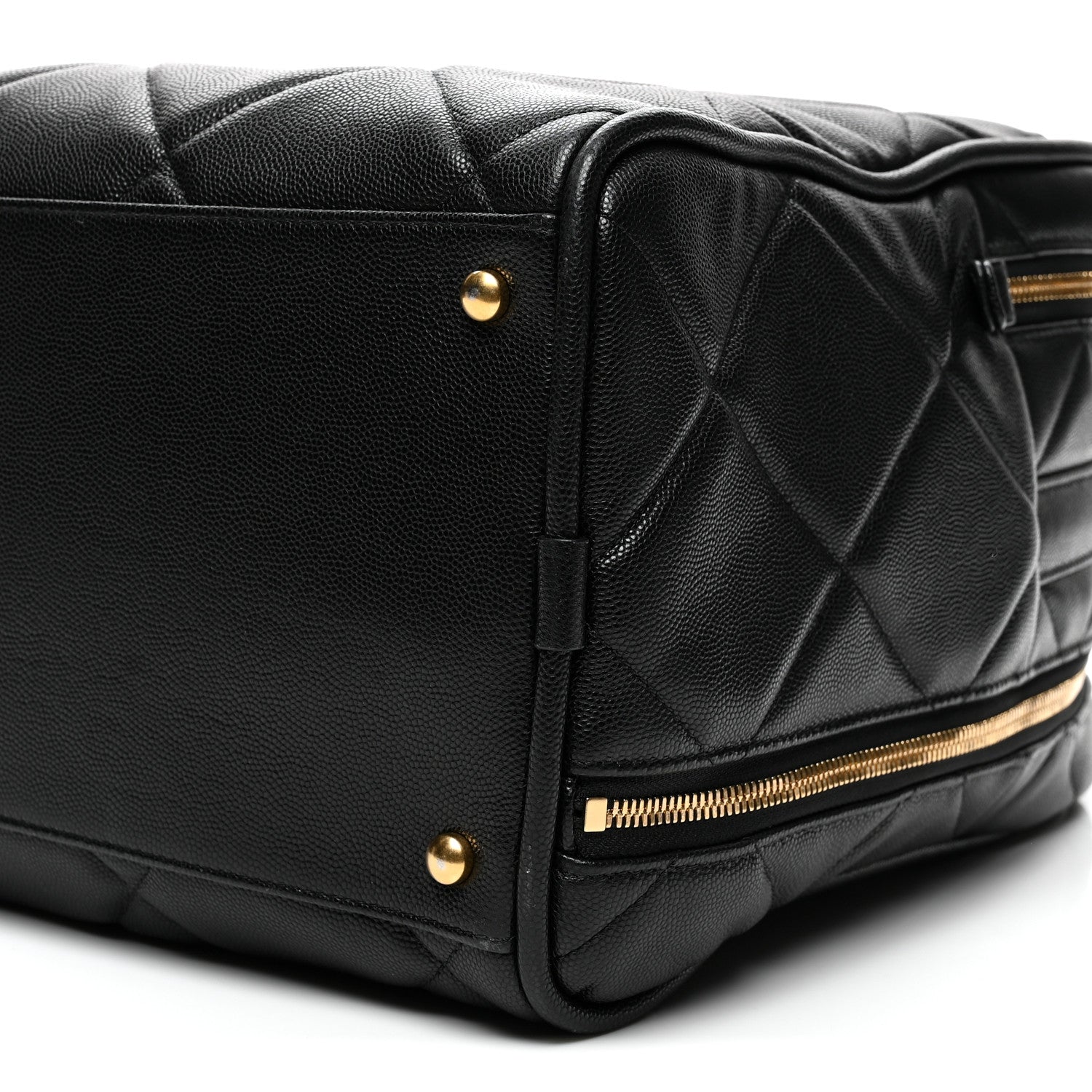 Shiny Grained Calfskin Quilted Travel Bowling Bag Black
