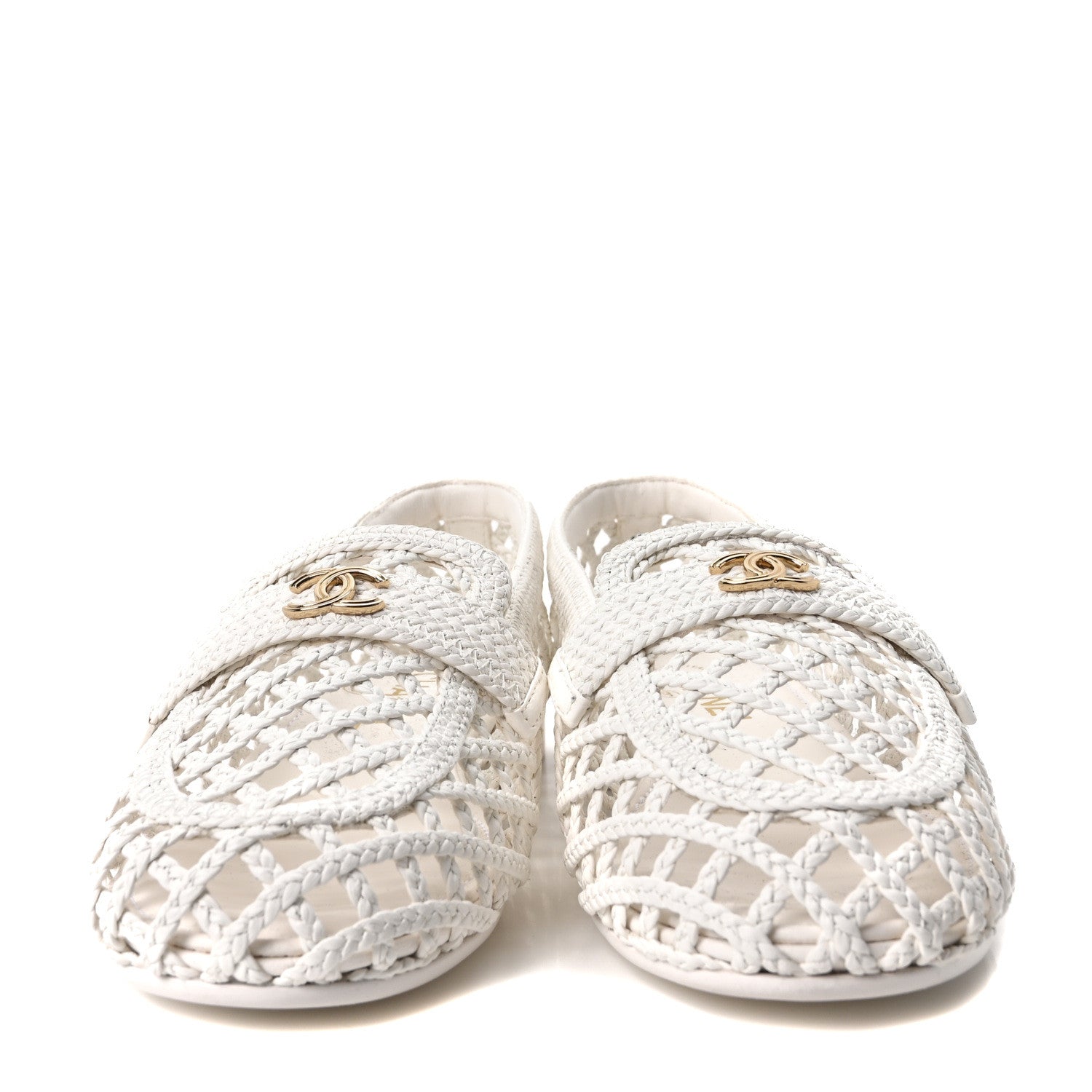 Braided Lambskin CC Mocassin Loafers 37 White