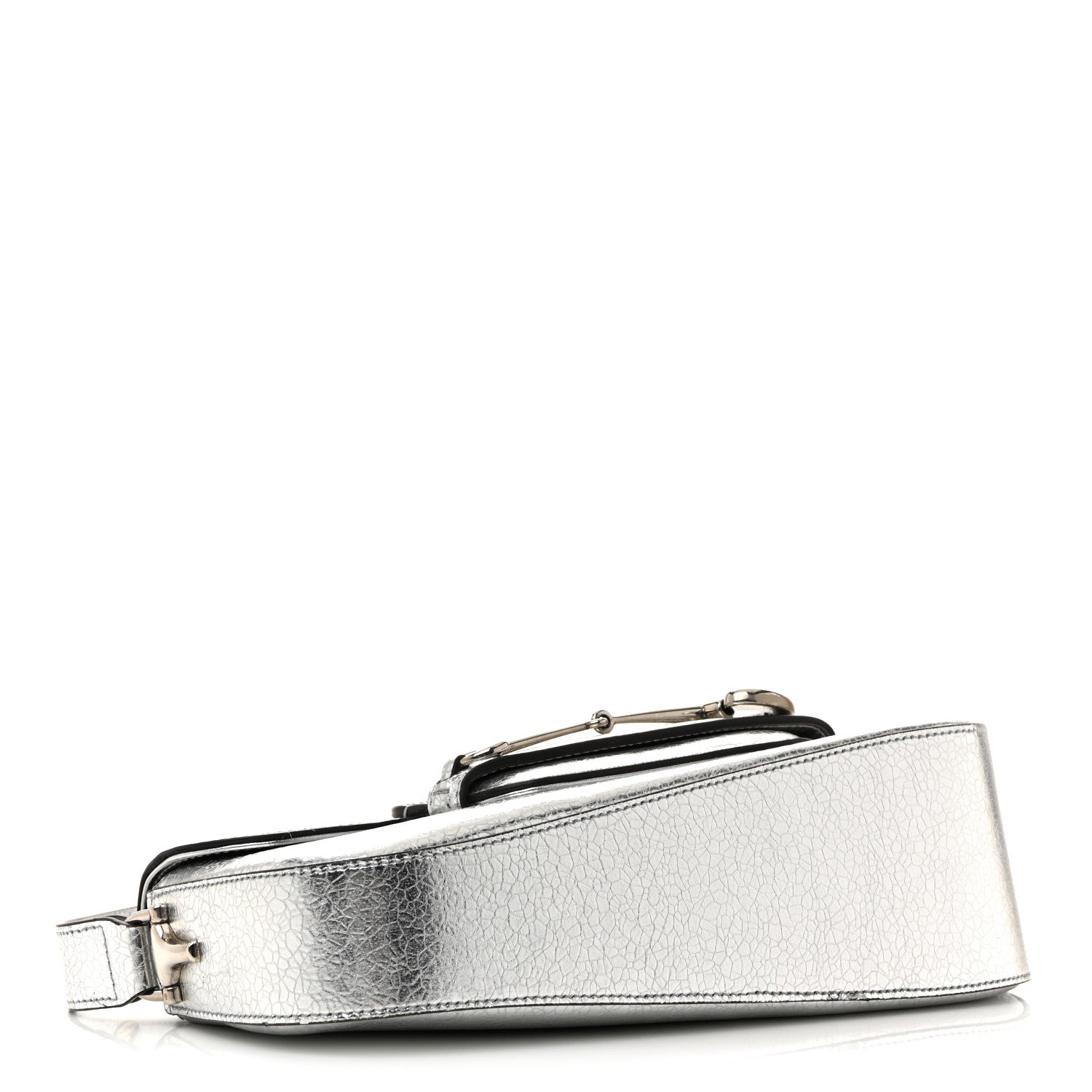 Metallic Calfskin Small Horsebit 1955 Asymmetric Shoulder Bag Silver