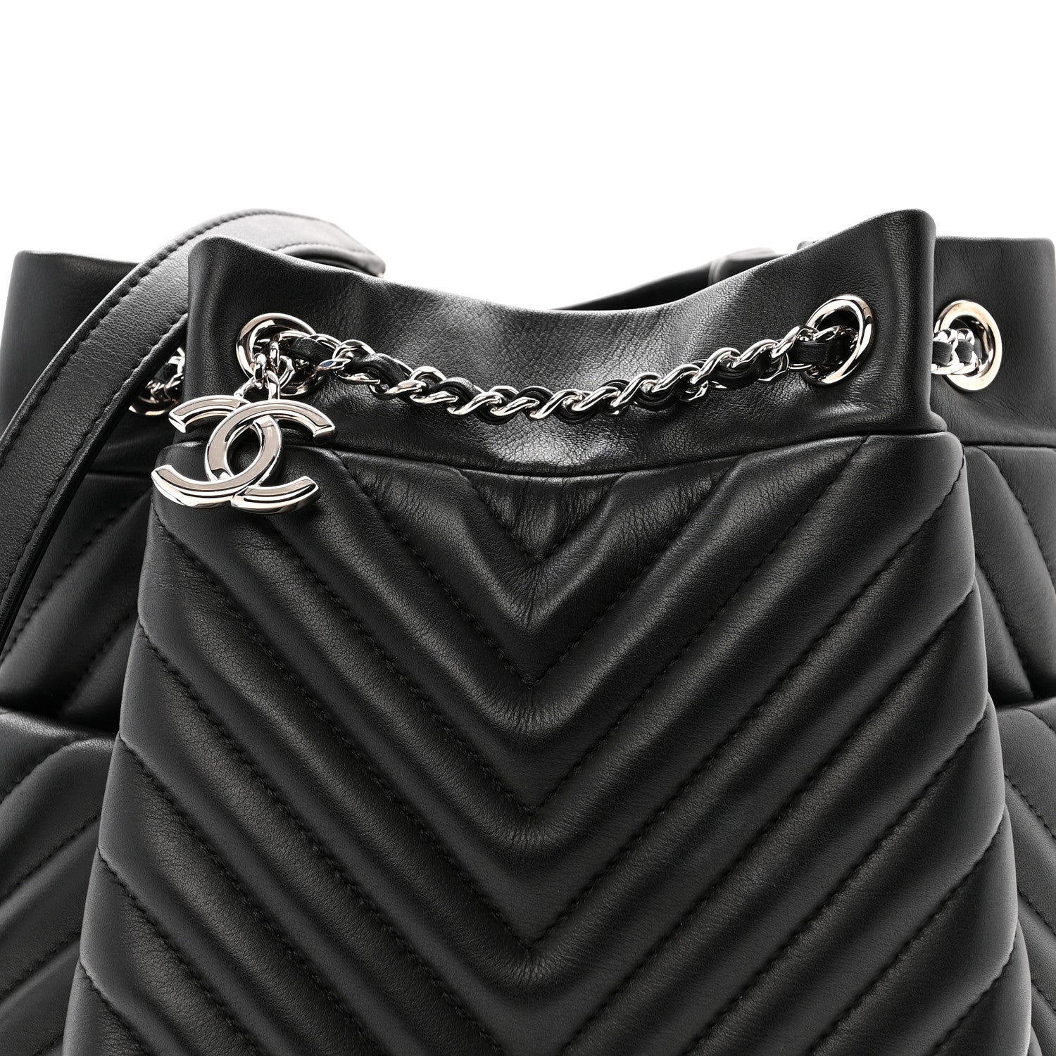 Lambskin Chevron Small Urban Spirit Drawstring Bag Black